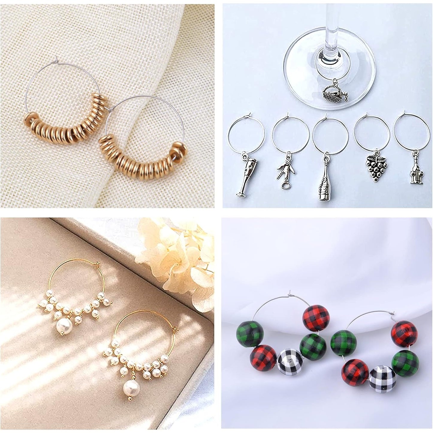 60pcs 6 Sizes Wine Glass Charms Rings Stainless Steel Beading Hoop Rings Ear Wines Open Earring Hoops for DIY Jewelry Craft Making Party Festival Favors