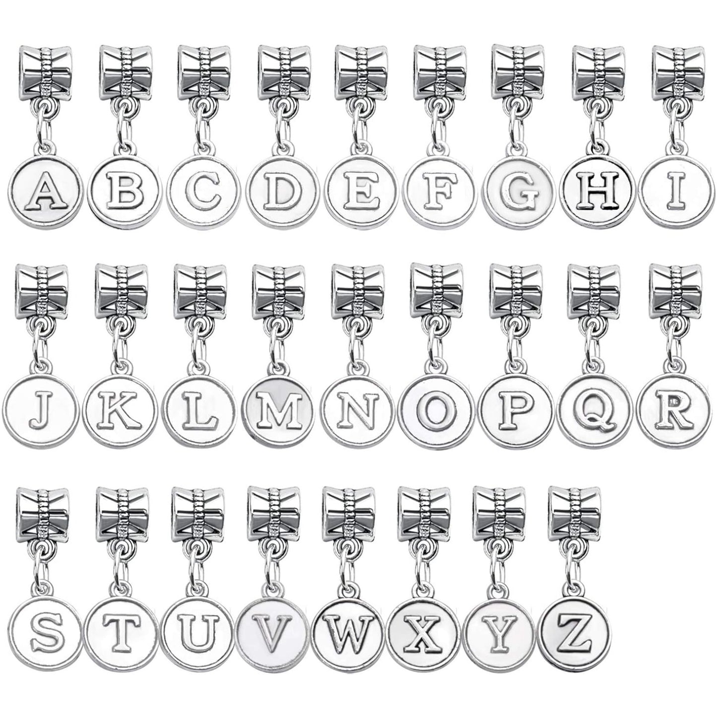 26pcs Letter Charms Alphabet A - Z Letter Charm Pendants with Bail Beads for Necklace Bracelets Jewelry Making,Silver