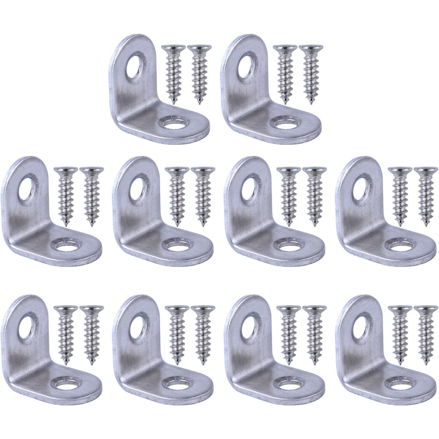 Bronagrand 10pcs 90 Degree Right Angle Brackets Fastener Stainless Steel Corner Braces with Screws (20x20mm)