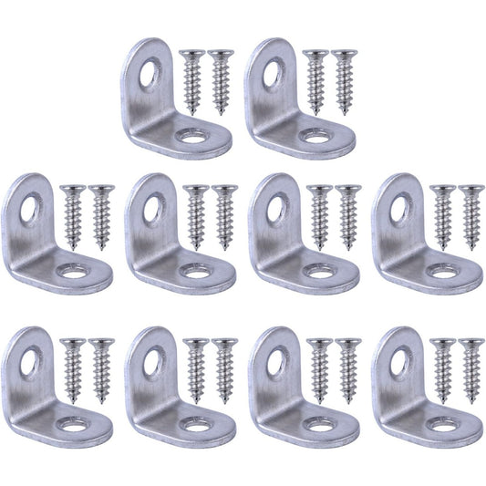 Bronagrand 10pcs 90 Degree Right Angle Brackets Fastener Stainless Steel Corner Braces with Screws (20x20mm)