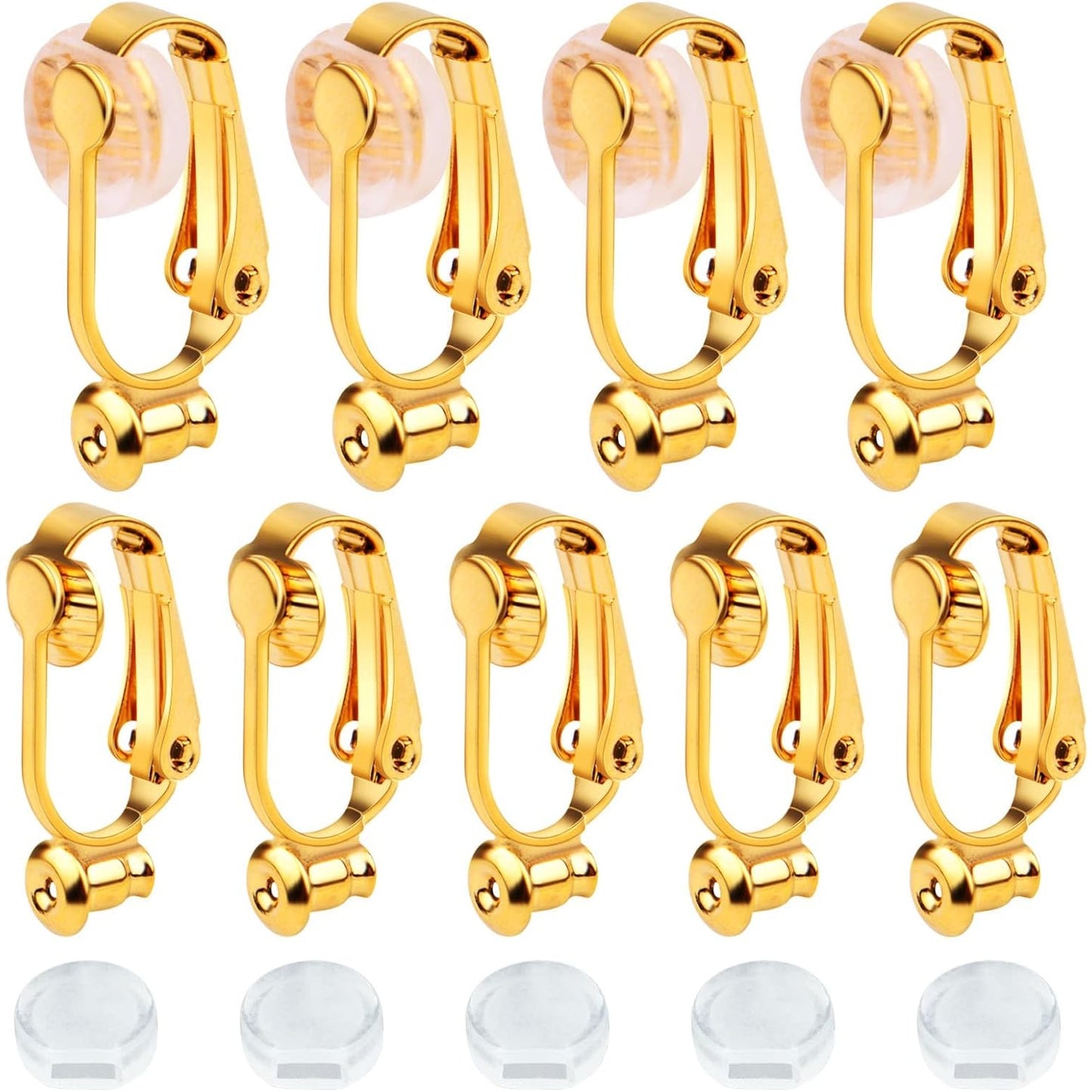 Clip-On Earring Converters - 12 Non-Pierced Earring Clips, Silicone Pads for Jewellery Making - Silver and Gold