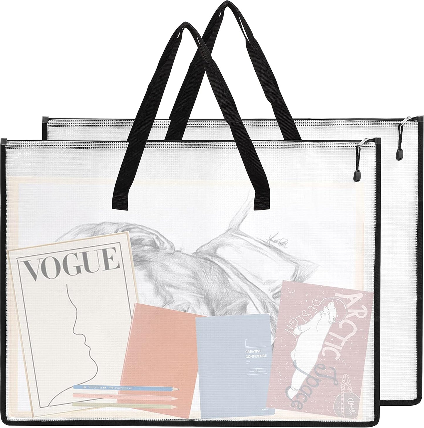 HENDEVL 2 Pack 18.5x24.8 Inches Art Portfolio Case, Portfolio Folder for Artwork, Posters Storage Bag with Zipper and Handle Mesh Folder Organizers for Poster, Scrapbook, Keepsake and Bulletin Board