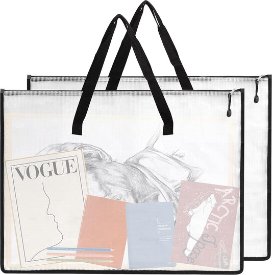 HENDEVL 2 Pack 18.5x24.8 Inches Art Portfolio Case, Portfolio Folder for Artwork, Posters Storage Bag with Zipper and Handle Mesh Folder Organizers for Poster, Scrapbook, Keepsake and Bulletin Board