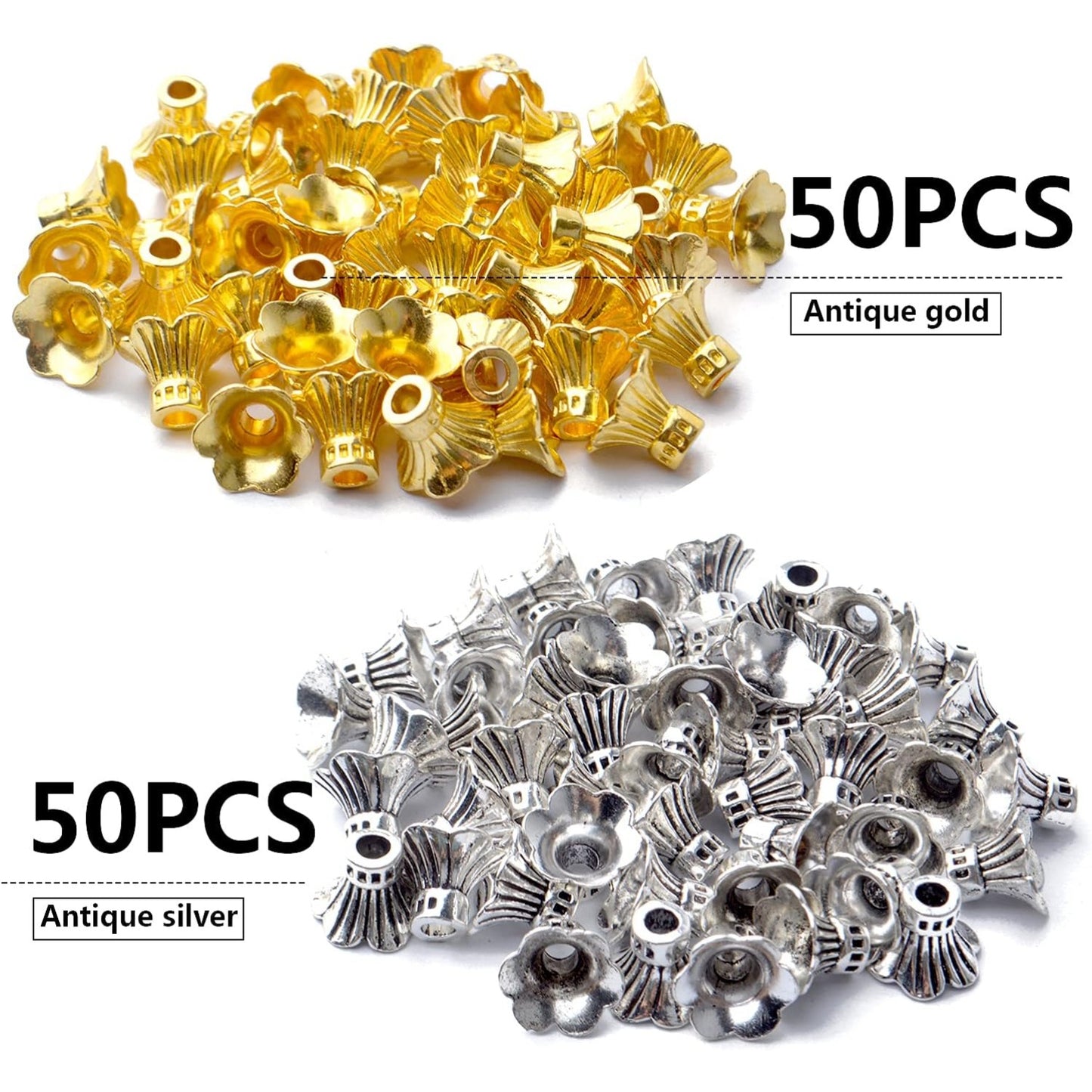 100pcs Flower Bead Caps Tibetan Style Alloy Tassel End Caps Loose Spacer Beads for Jewelry DIY Earrings Bracelet Crafts Making Accessory