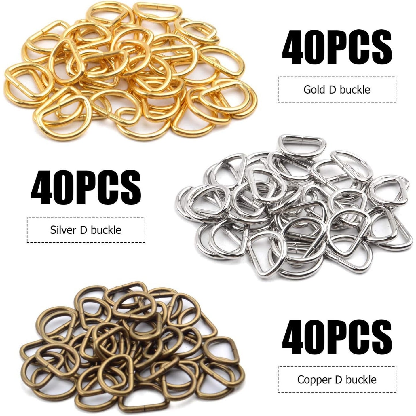 120 Pieces 1/2inch Metal D Ring Buckles D-Ring Loop for Handbag Purse Clothes DIY Accessories,3 Colors