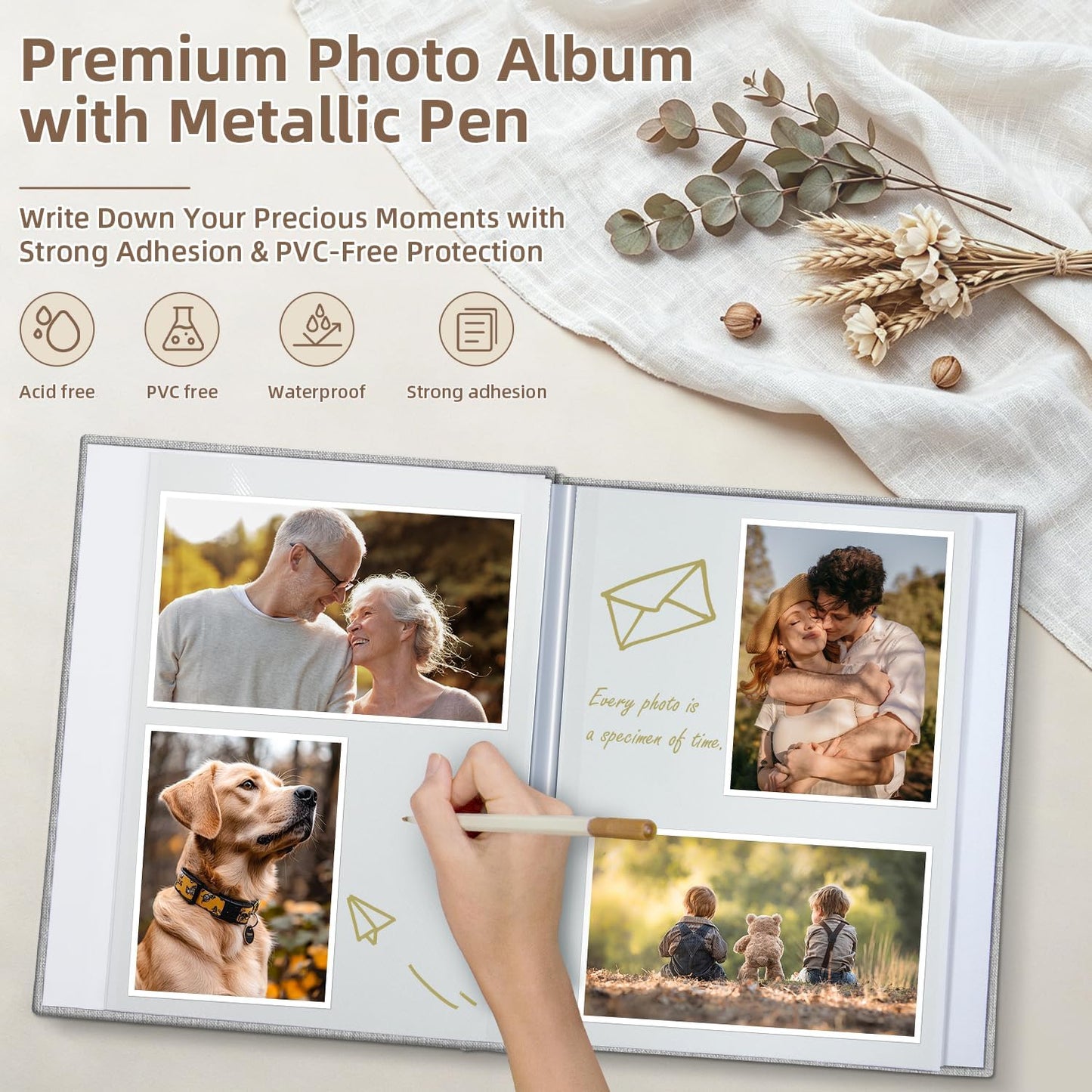HENDEVL Photo Album Self Adhesive Scrapbook Album for 4x6 5x7 8x10 Pictures DIY Photo Book as Scrapbooking Supplies Kits, Birthday Gifts for Women Mom Wedding Baby Family Travel