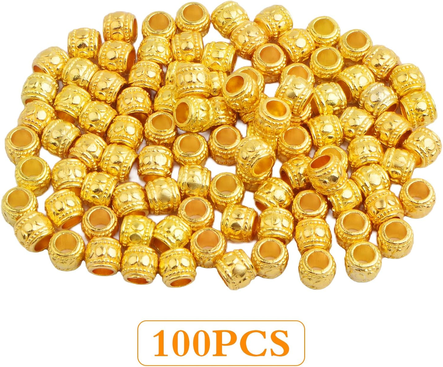 100pcs European Large Hole Round Spacer Beads Alloy Tube Column Loose Beads Bulk Metal Spacers Handmade Accessories for DIY Bracelet Jewelry Making Supplies Decor, Bright Golden