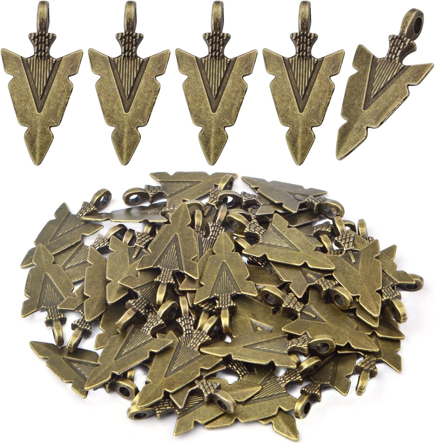 50 Pieces Tibetan Alloy Arrowhead Charms Vintage Chic Arrow Dangle Pendants Charms Craft Supplies for DIY Bracelet Necklace Jewelry Making Findings, Antique Golden