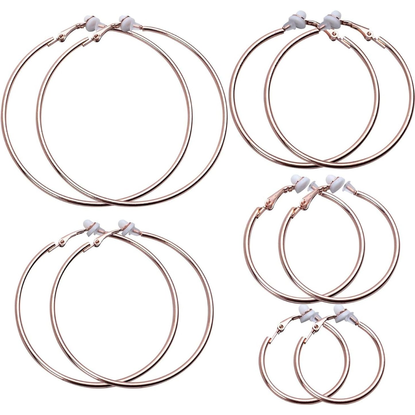 5 Pairs Gold Clip on Earrings Hoop Non Piercing Women Clip Earrings for Women, 5 Sizes
