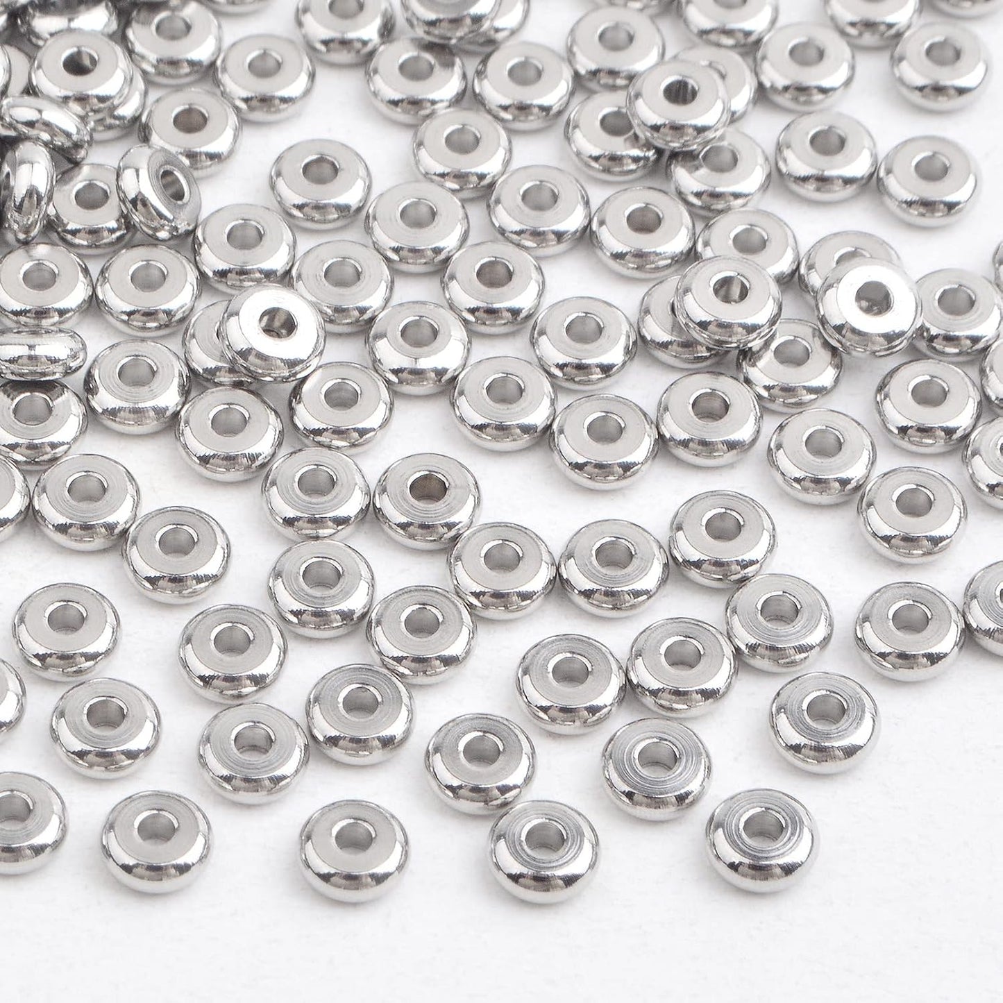 300pcs 4 mm Flat Round Spacer Beads Stainless Steel Disc Spacer Beads Rondelle Loose Beads Accessories for DIY Bracelet Necklace Jewelry Making Findings, Hole 1.5 mm