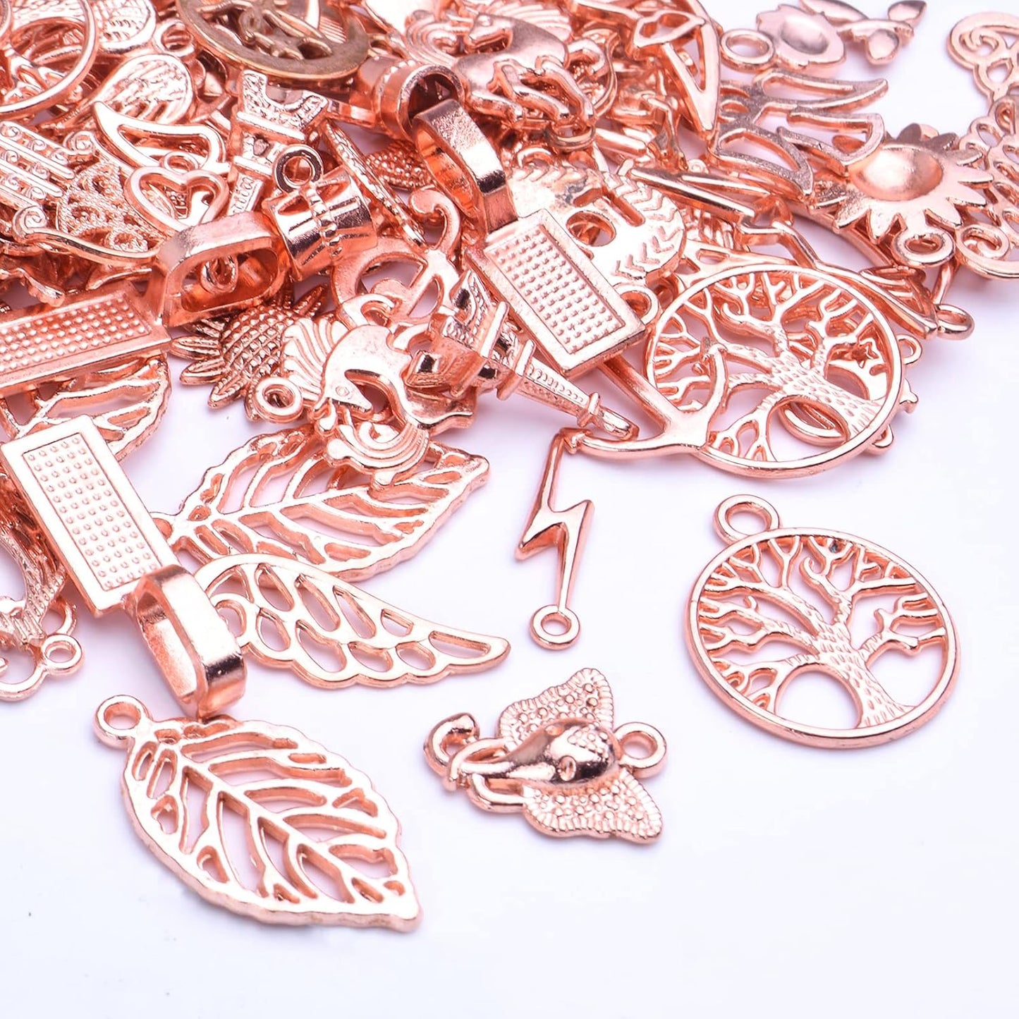 100pcs Rose Gold Mixed Charms Pendants Tibetan Alloy Vintage Charms Wholesale Bulk Crafts Supplies for DIY Necklace Bracelet Earring Handmade Jewelry Making Accessories