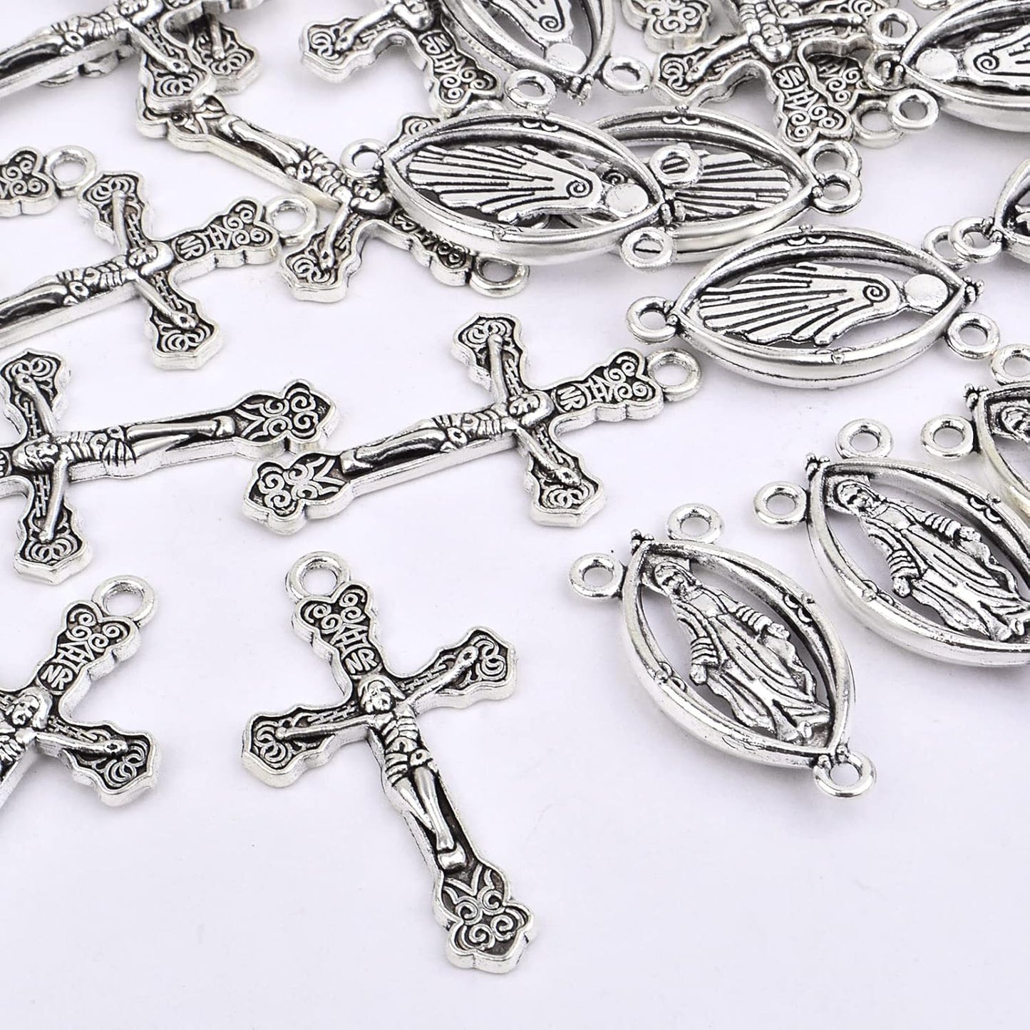 40pcs Gold Plated Rosary Cross and Center Charms Miraculous Medal Pendant Alloy Tibetan Style Jesus Crucifix Cross Pendants Oval Chandelier Links for Rosary Holy Beads Necklace Making