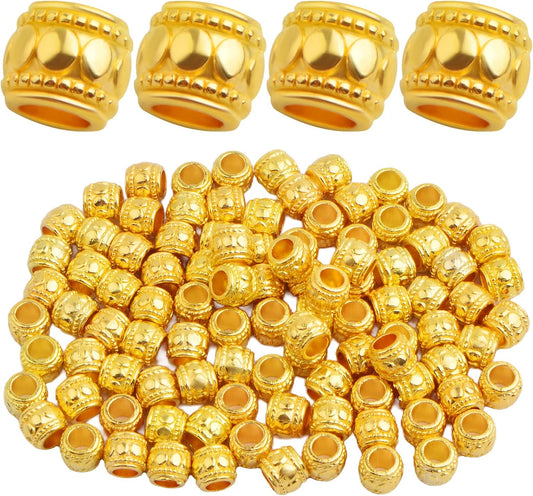 100pcs European Large Hole Round Spacer Beads Alloy Tube Column Loose Beads Bulk Metal Spacers Handmade Accessories for DIY Bracelet Jewelry Making Supplies Decor, Bright Golden