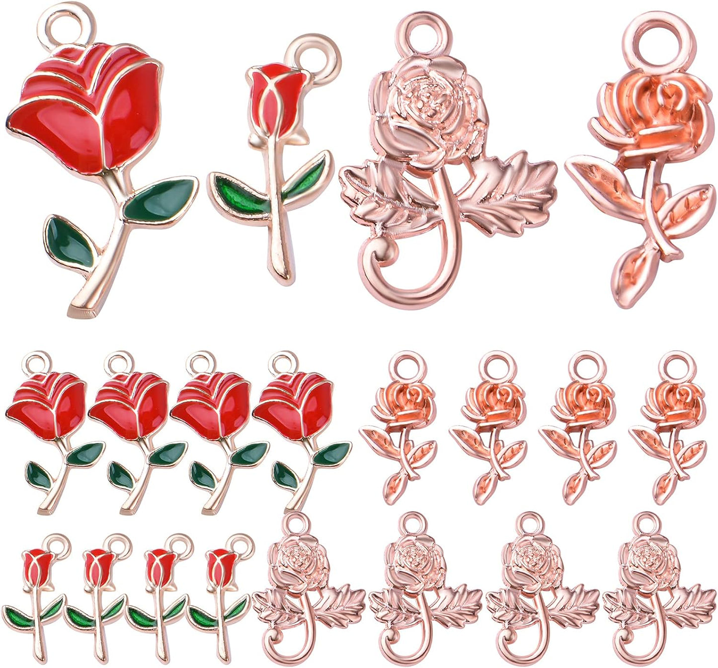 30pcs Enamel Rose Flower Charm Pendants Lovely Dangle Charms for Valentine's Day DIY Bracelet Necklace Earrings Jewelry Making, Red