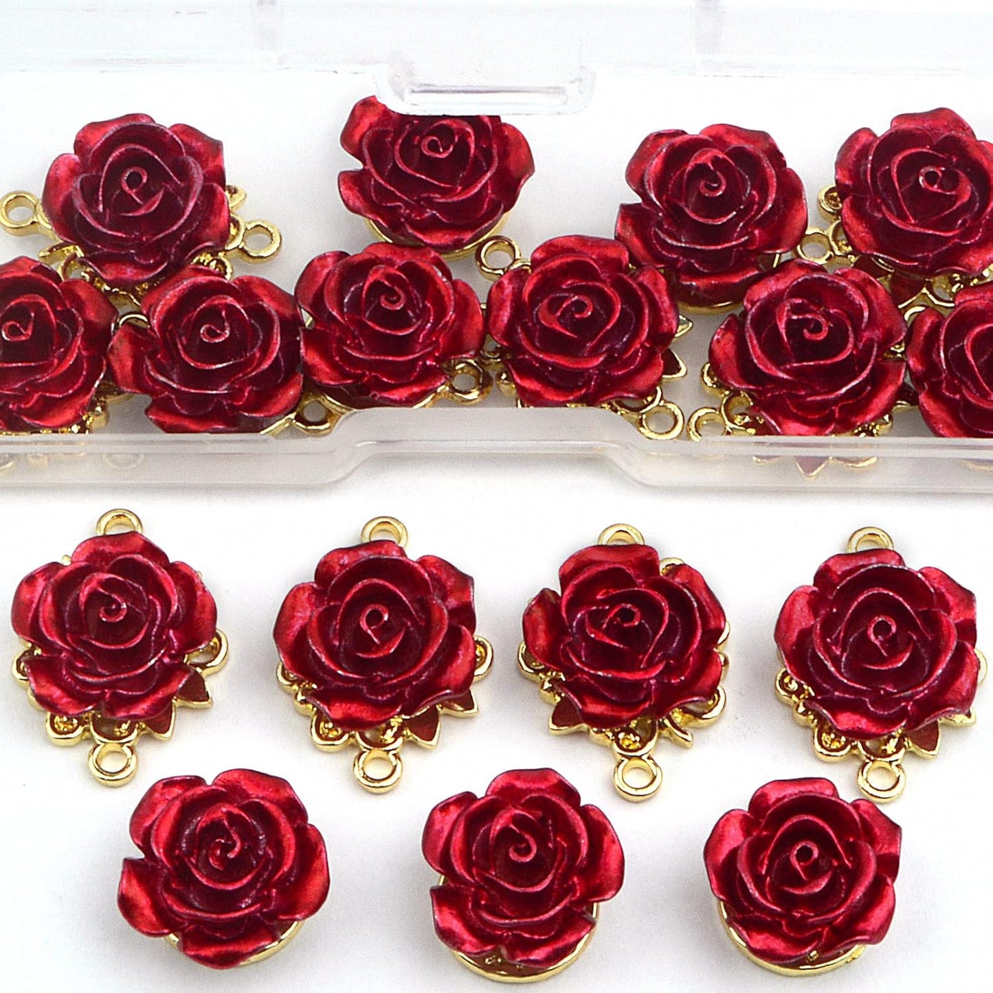 20pcs Enamel Red Rose Flower Charms Connectors Alloy Rose Flower Pendant Flower Dangle Charms Links Craft Supplies for DIY Jewelry Making Valentine's Gifts Decor, 2 Styles