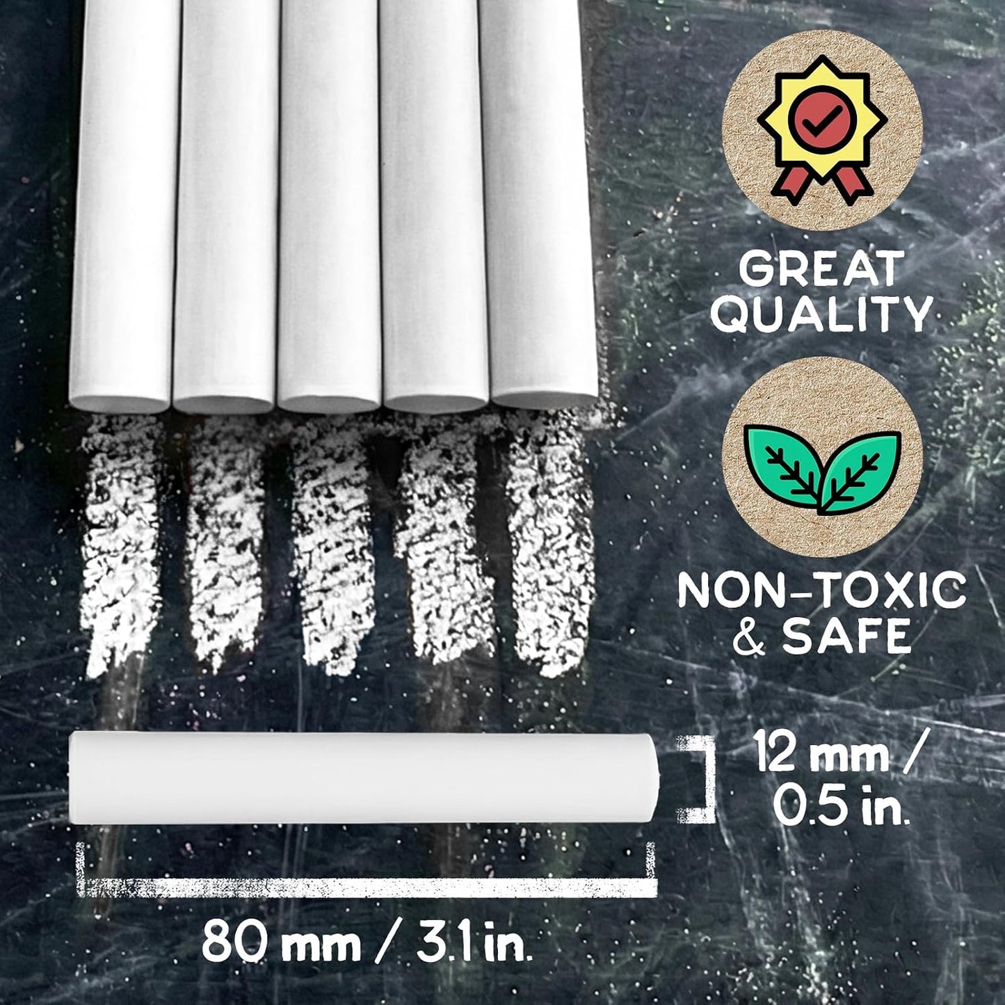 HENDEVL Chalk for Blackboard – 100 Sticks – White – Non-Toxic, Low Dust – Classroom & School Chalk