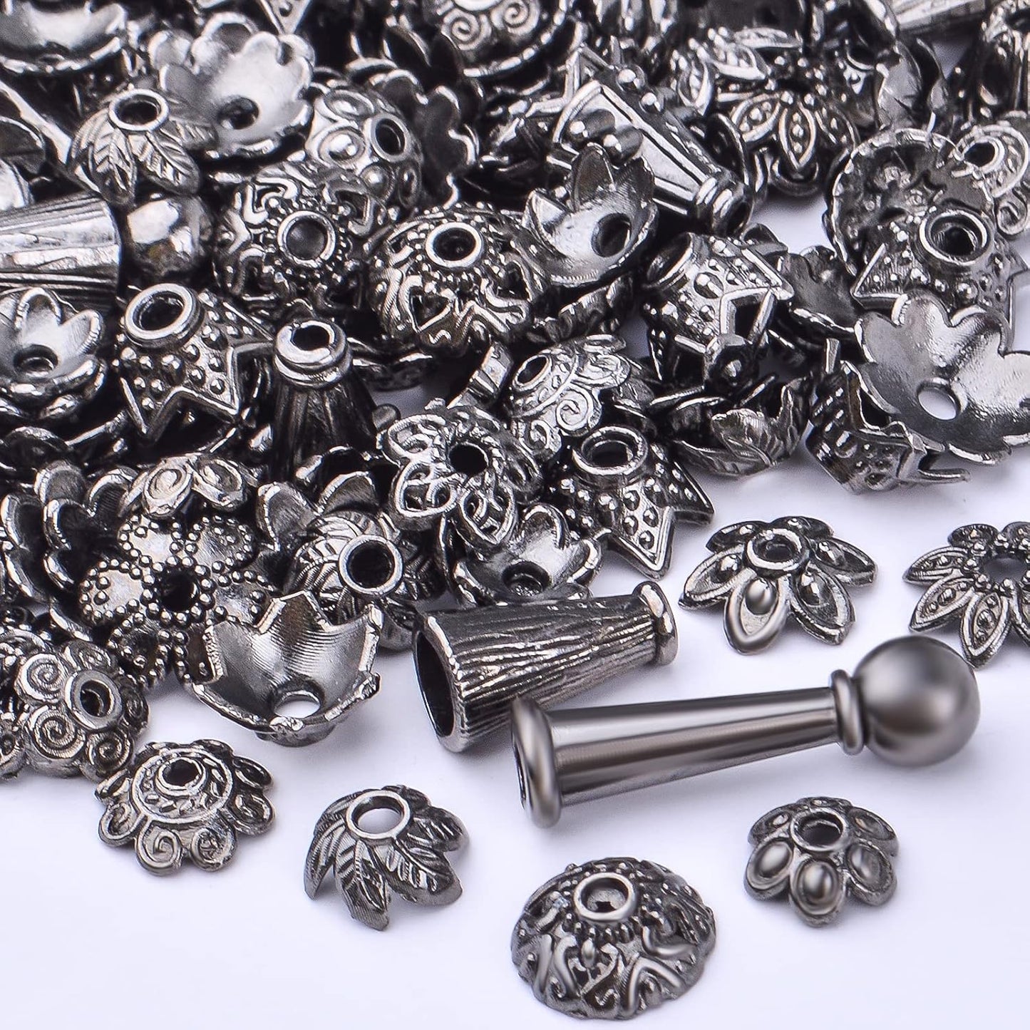100 Gram Gun Black Flower Bead Caps Tibetan Alloy Mixed Styles Spacer Beads Caps End Caps Craft Supplies for DIY Earrings Bracelet Necklace Jewelry Making Accessories
