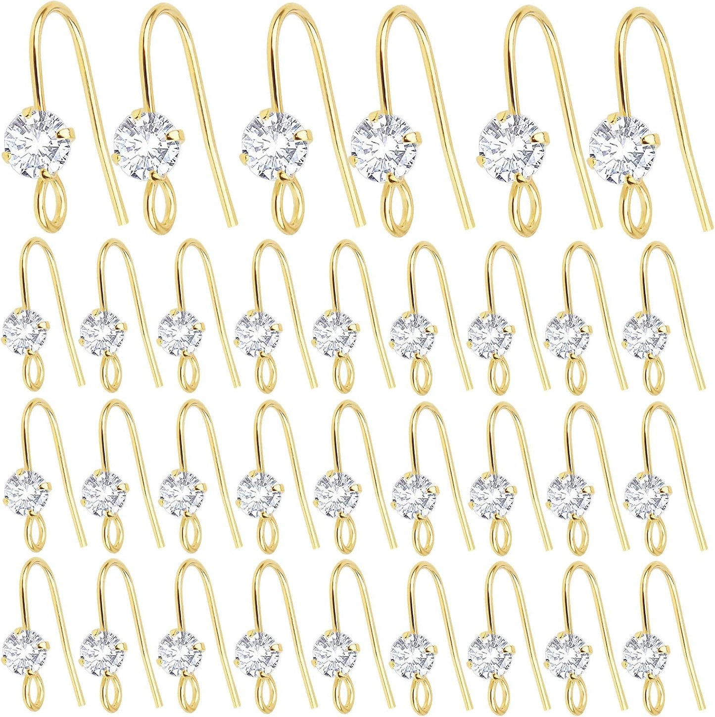30pcs 3 Colors French Diamonds Earring Hooks Brass Ear Wire Fish Hook Earrings Hypo-allergenic Elegant Dangle Earrings for DIY Jewelry Crafts Making Wedding Prom