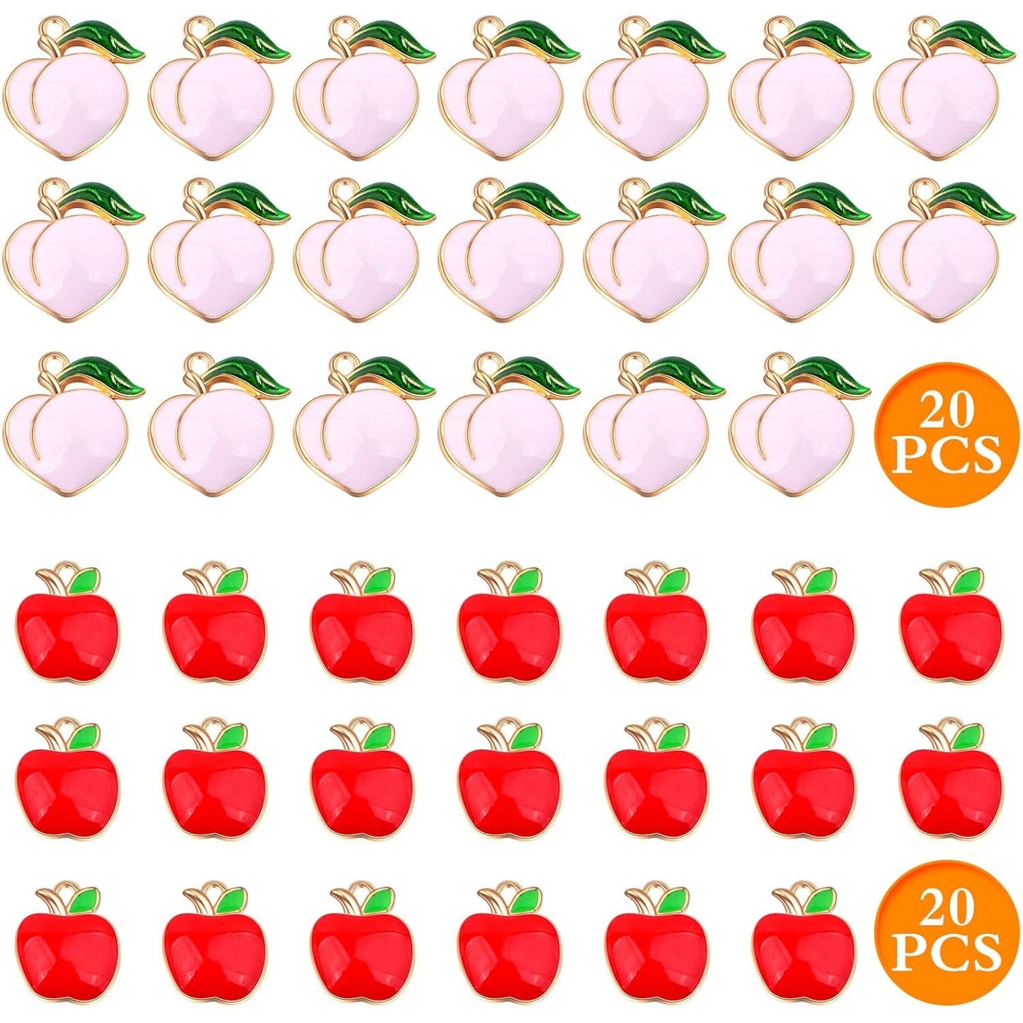 40pcs Mini Cute Enamel Apple Peach Charms Alloy Fruit Shaped Dangle Pendants Sweet Imitation Food Hanging Ornaments for DIY Earring Bracelet Necklace Jewelry Making