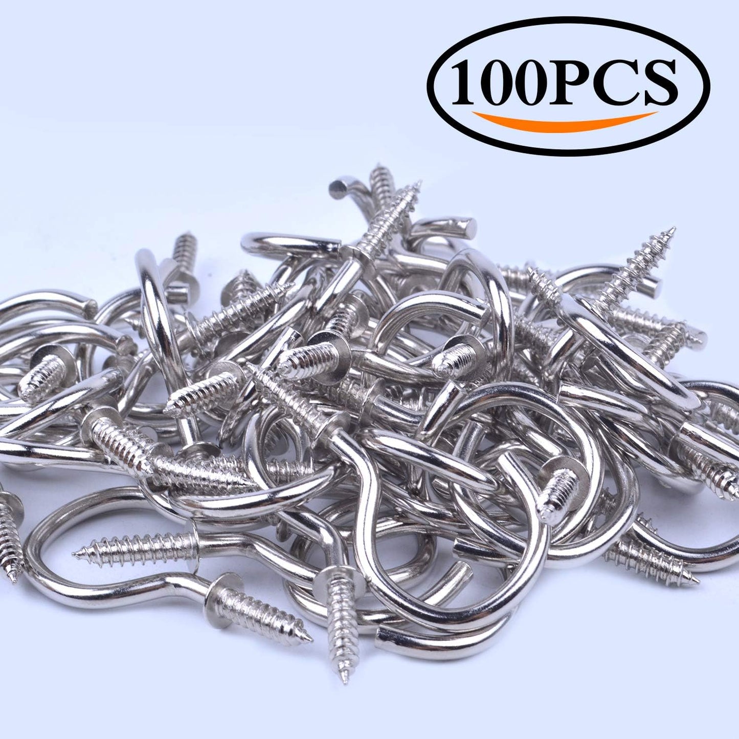 BronaGrand 100pcs Nickel Plated Metal Screw-in Ceiling Hooks Cup Hooks Silver 1inch