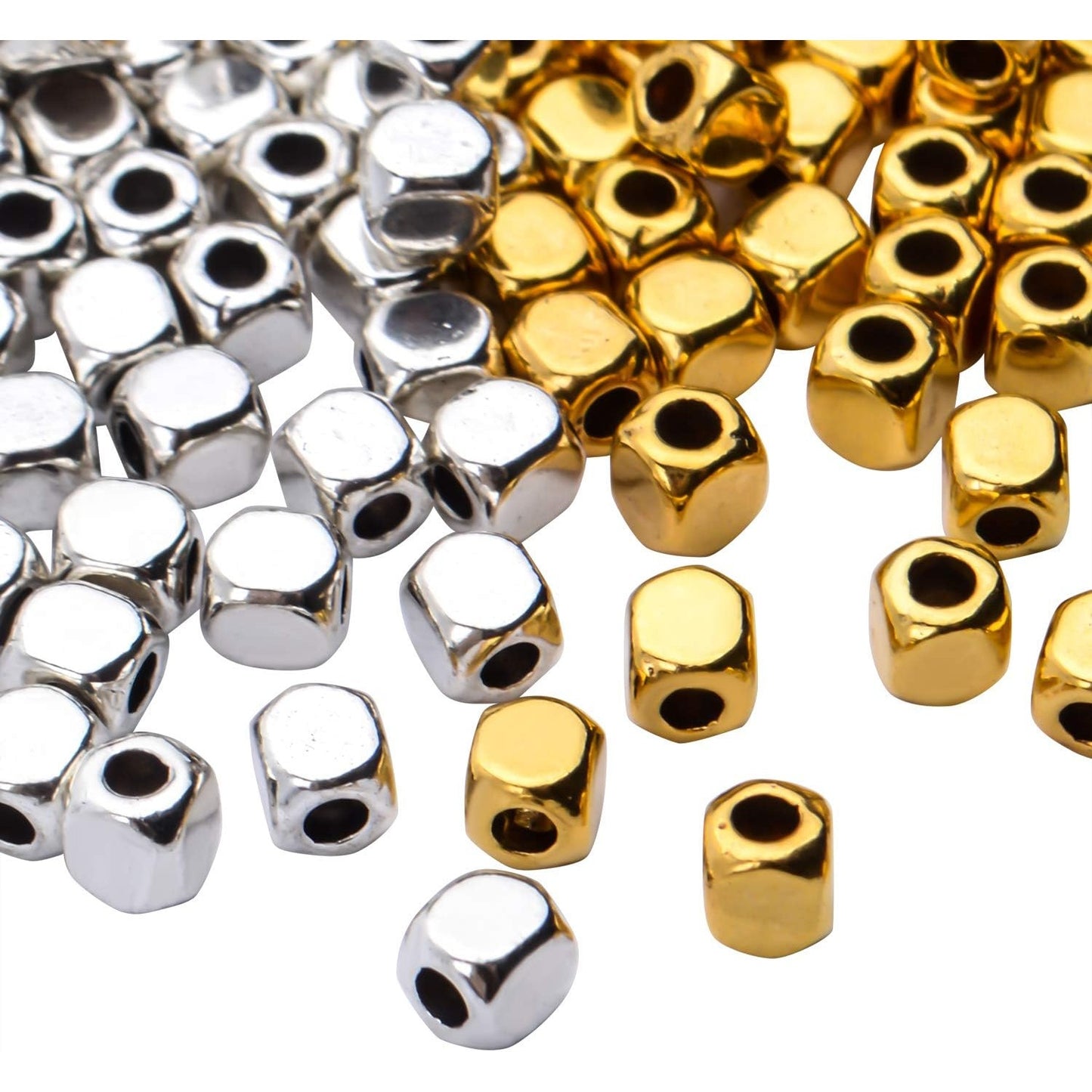 200pcs 3.5mm Cube Beads Square Spacer Beads Jewelry Findings for Bracelets Crafts DIY,Gold and Silver
