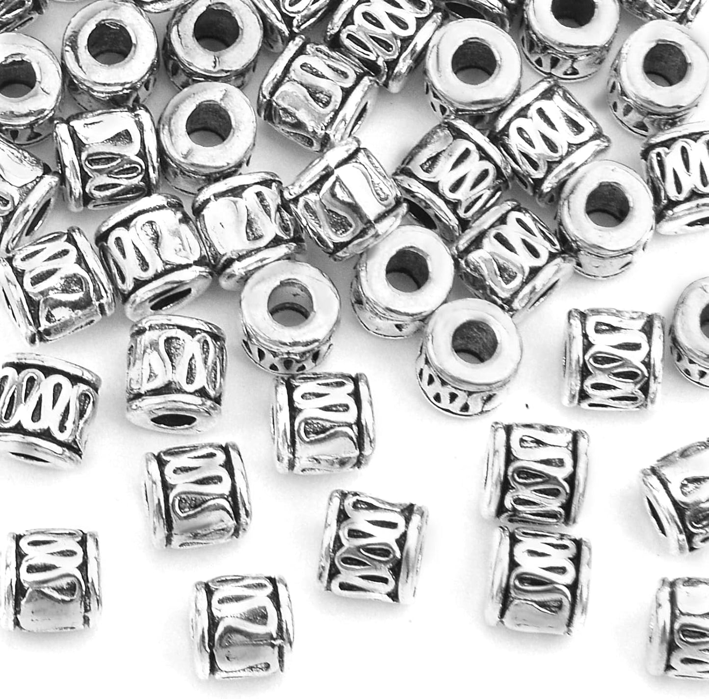 100 Pieces Tibetan Silver Tube Spacer Beads Antique Alloy Loose Charm Beads Handmade Accessories for DIY Jewelry Making Crafting Party Favor Gifts, Hole: 2.8 mm