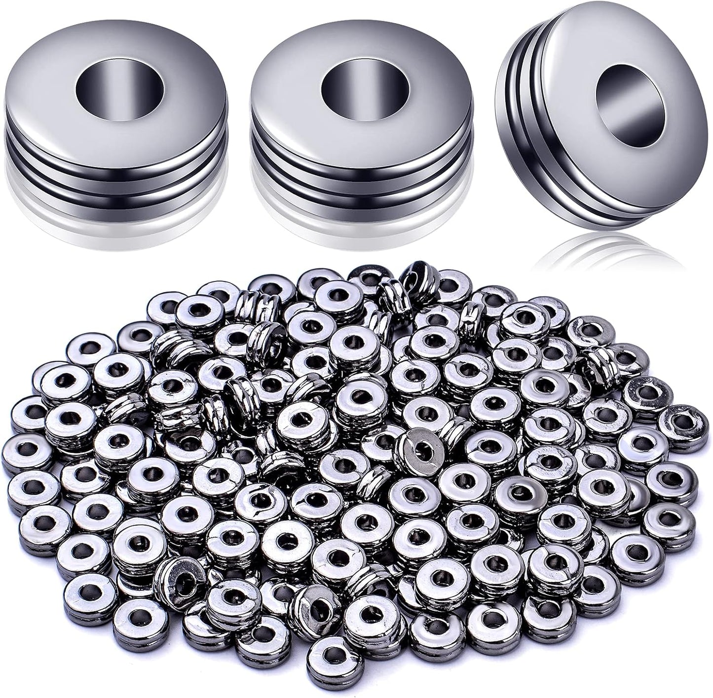 Metal Spacer Beads,200pcs Flat Round Disc Rondelle Spacer Beads Metal Rondelle Beads Spacers for Jewelry Making(6mm) - Silver and Golden