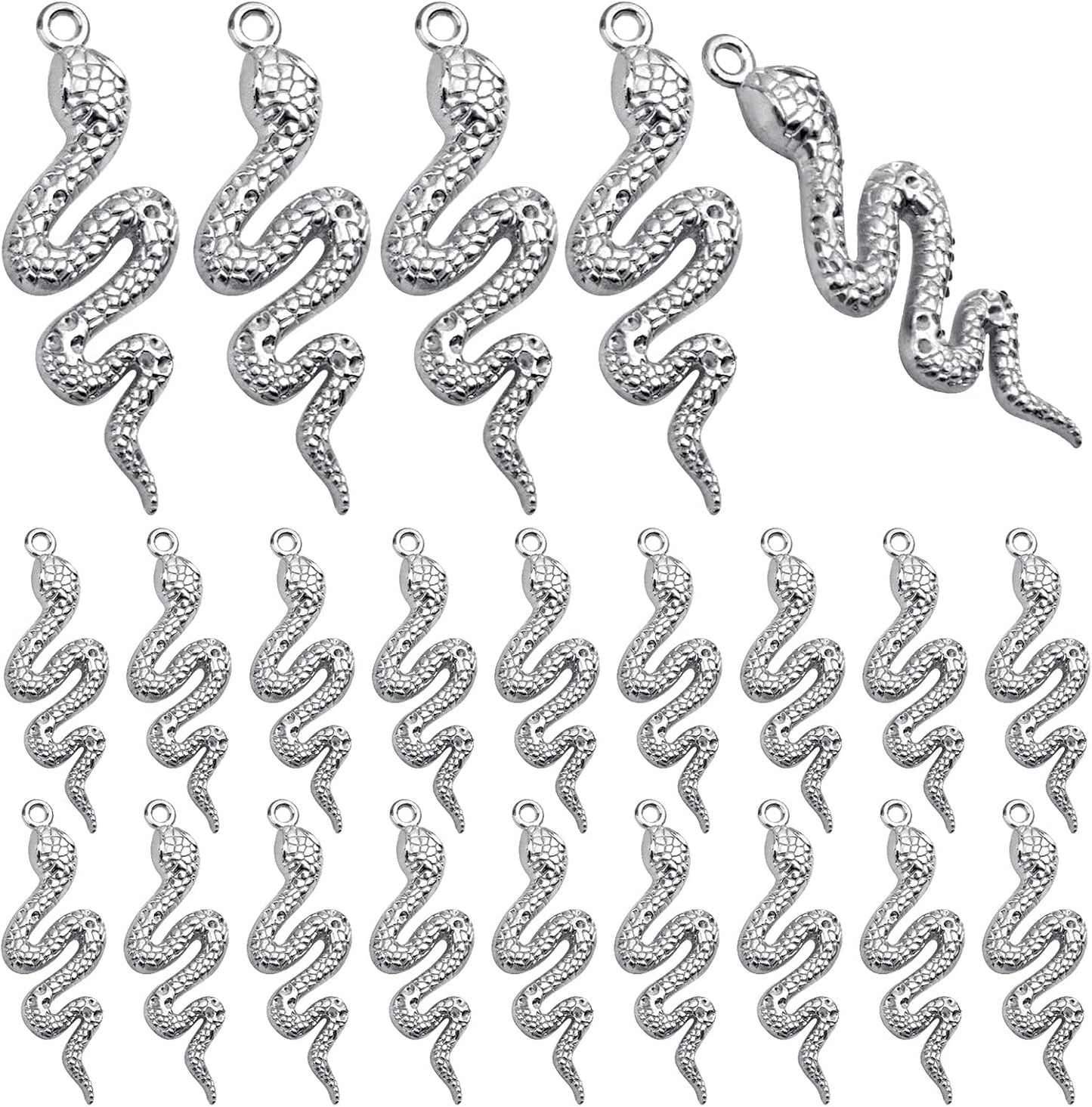 32pcs Snake Charms - Alloy Cobra Pendant for Bracelets Necklaces DIY Jewelry Craft Making Supplies, 4 Colors
