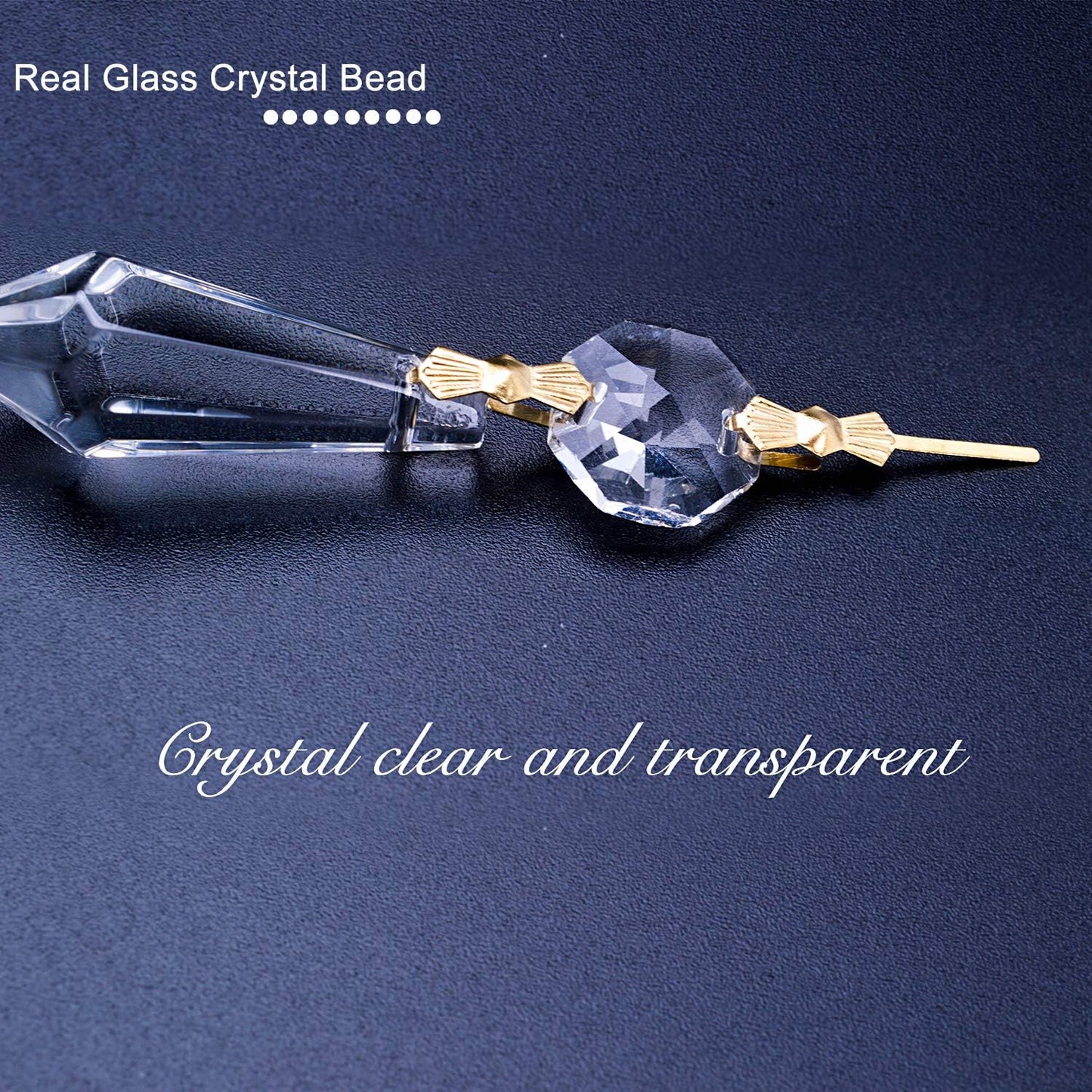 20 Pieces Replacement Clear Chandelier Icicle Crystal Prisms Octogan Crystal Bead for Lamp Decoration,38mm,Gold Bow Tie Connectors