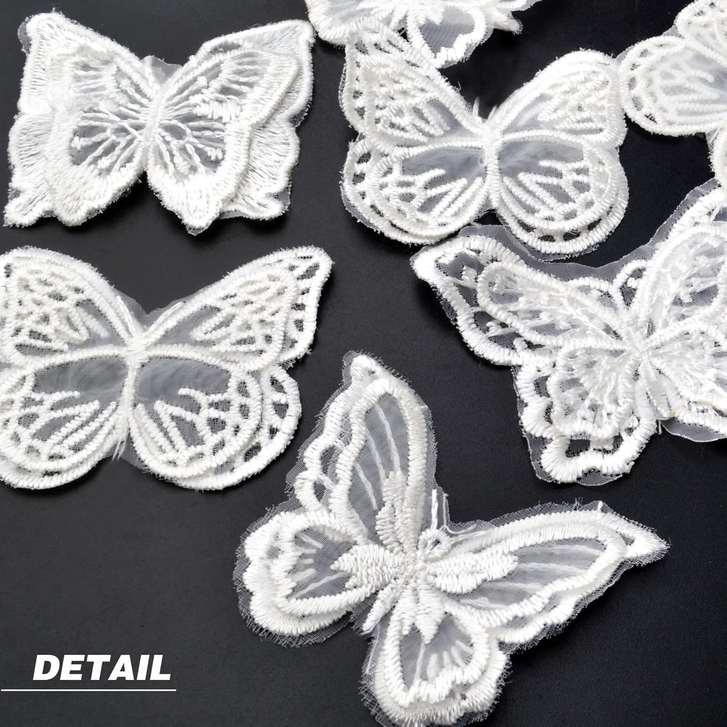 12pcs 4 Styles Lace Butterfly Applique Double Layers Butterfly Embroidered Patches Butterfly Appliques for DIY Crafts Sewing Clothes Dress Hair Ornaments Wedding Decor(White)