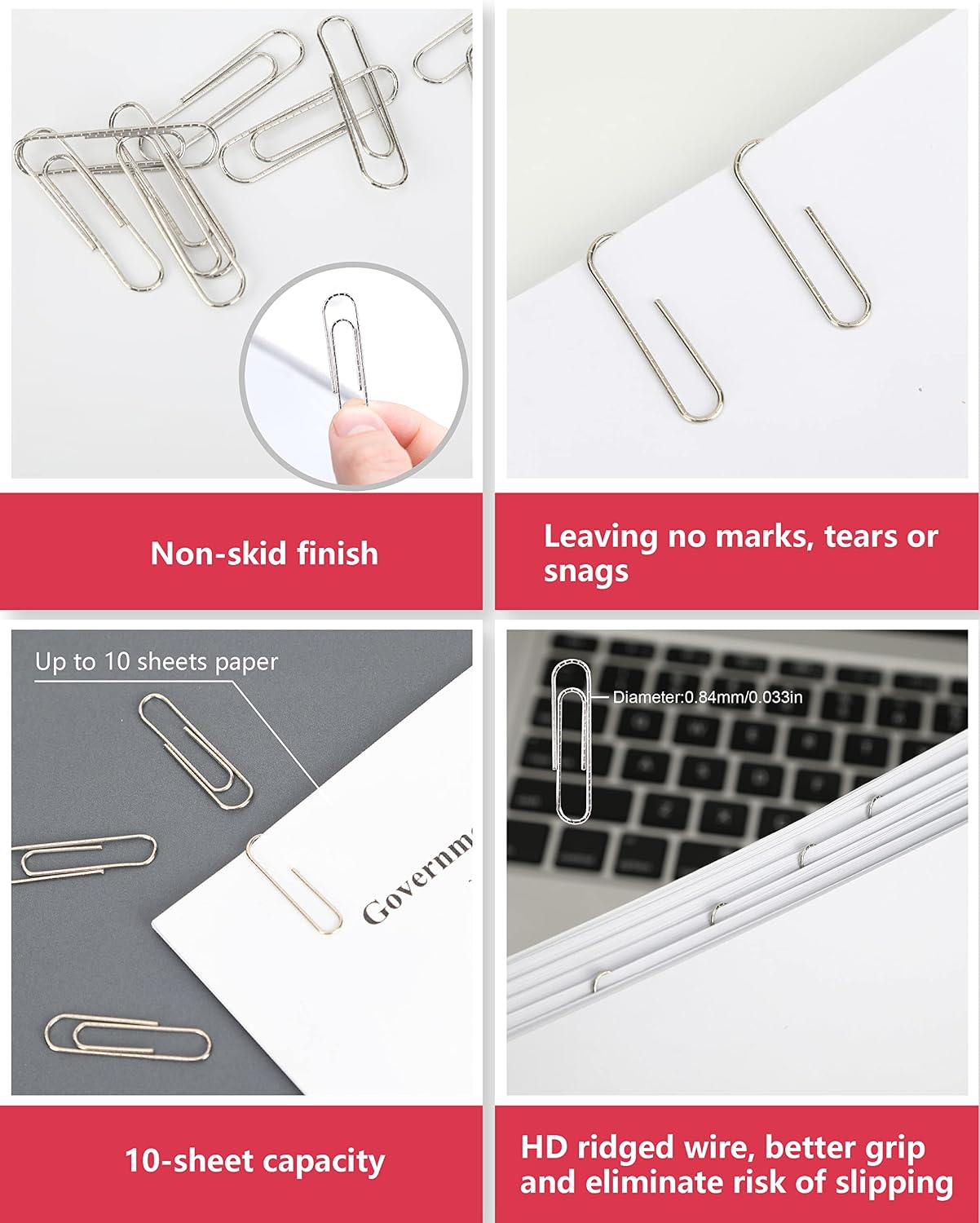 Aylifu Paperclips for Office School & Personal Use, #1 Nonskid Paper Clip (1-2/7"), 600 Medium Paper Clips (6 Boxes of 100 Each), Silver | Medium paper clips for office, school and personal use, conveniently packed in 6 boxes of 100 each.