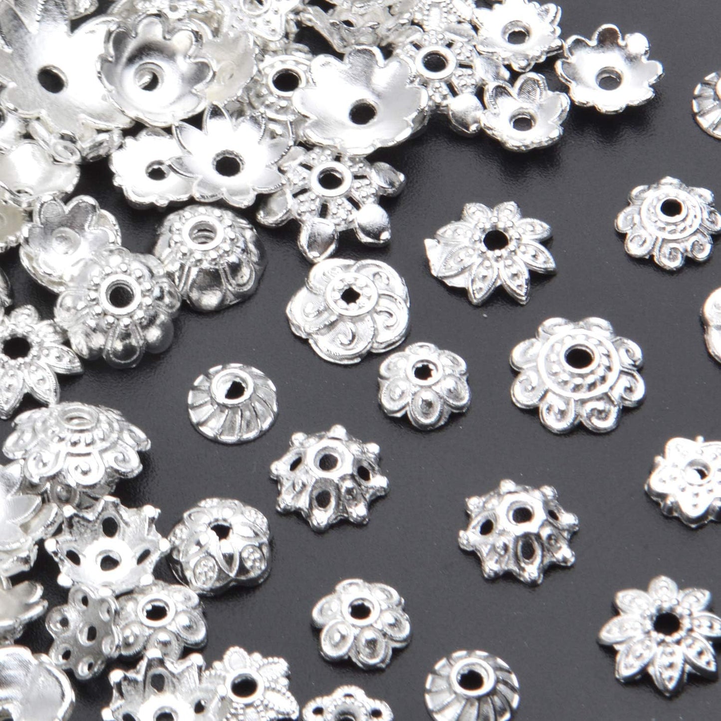 100 Gram(About 180-350pcs) Bead Caps Metal Spacers Jewelry Findings Accessories for Bracelet Necklace Jewelry Making,Silver