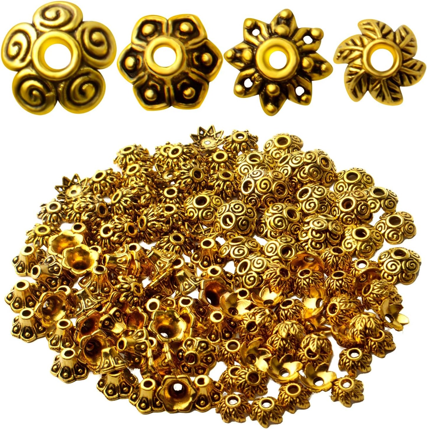 Flower Bead Caps,200pcs Antique Silver Spacer Beads Caps Alloy Bead End Caps Loose Beads for Jewelry Making DIY Bracelet Earrings Necklace Finding Accessory
