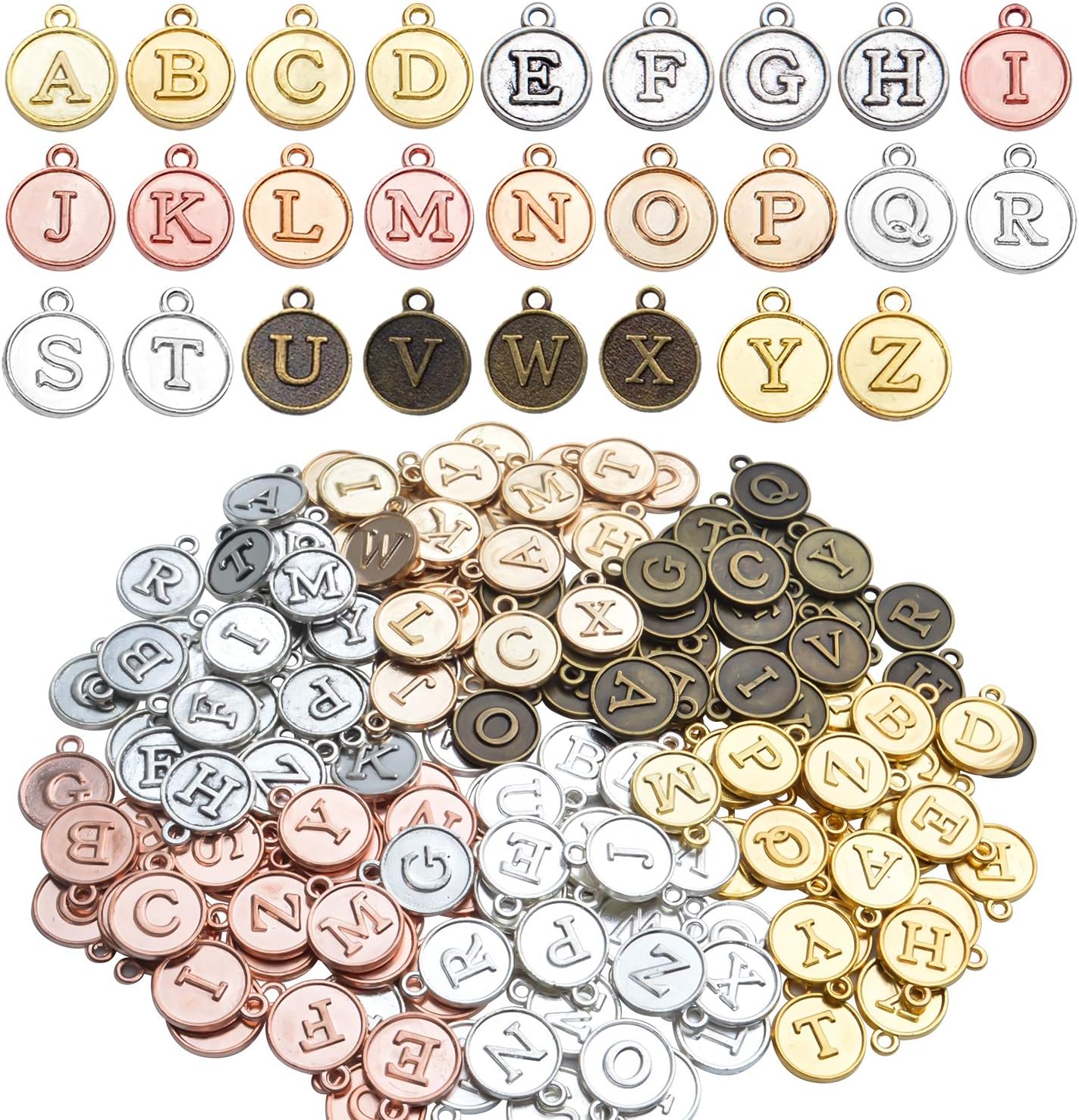 4 Sets(104 pcs) Alloy A-Z Initial Alphabet Letter Mixed Charms Pendants for DIY Jewelry Making,Bracelet and Crafting