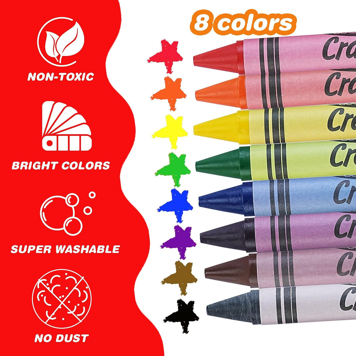 HENDEVL Super Washable Jumbo Crayons Bulk, 12 Pack Crayons with 8 Bright Colors, Non-Toxic Easy-Grip for Toddlers 1-3 & Kids Ages 4-8, Safe Art Supplies for Coloring Books & School Projects