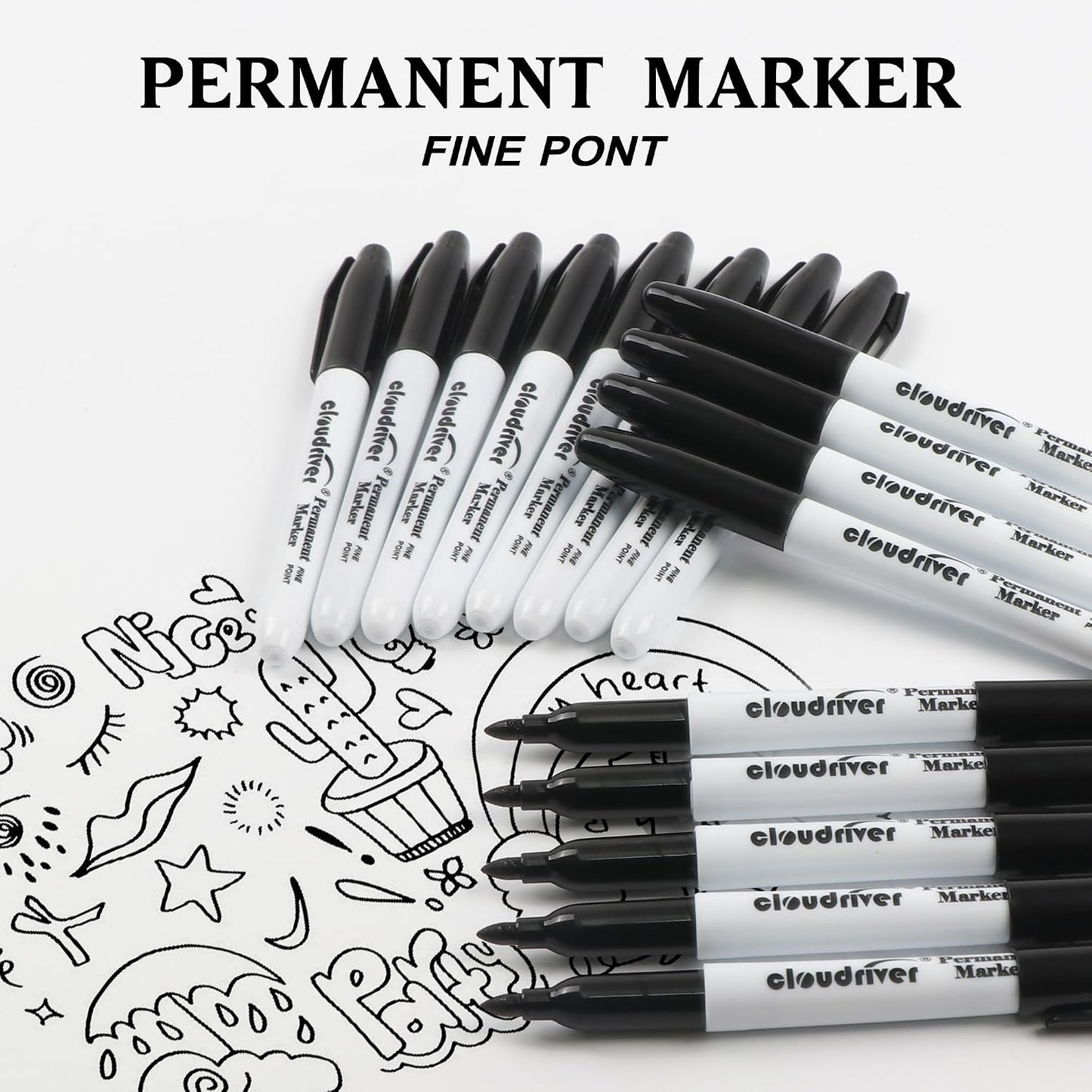 HENDEVL  Black Permanent Markers Fine Tip, 60 Packs Permanent Markers Bulk, Quick Drying & Fade Resistant, Permanent Marker Set Works on Plastic,Wood,Stone,Metal and Glass for Doodling, Marking