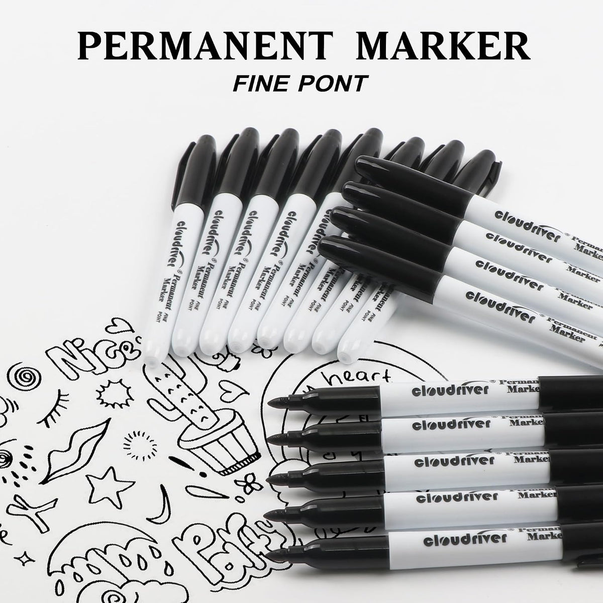 HENDEVL  Black Permanent Markers Fine Tip, 60 Packs Permanent Markers Bulk, Quick Drying & Fade Resistant, Permanent Marker Set Works on Plastic,Wood,Stone,Metal and Glass for Doodling, Marking