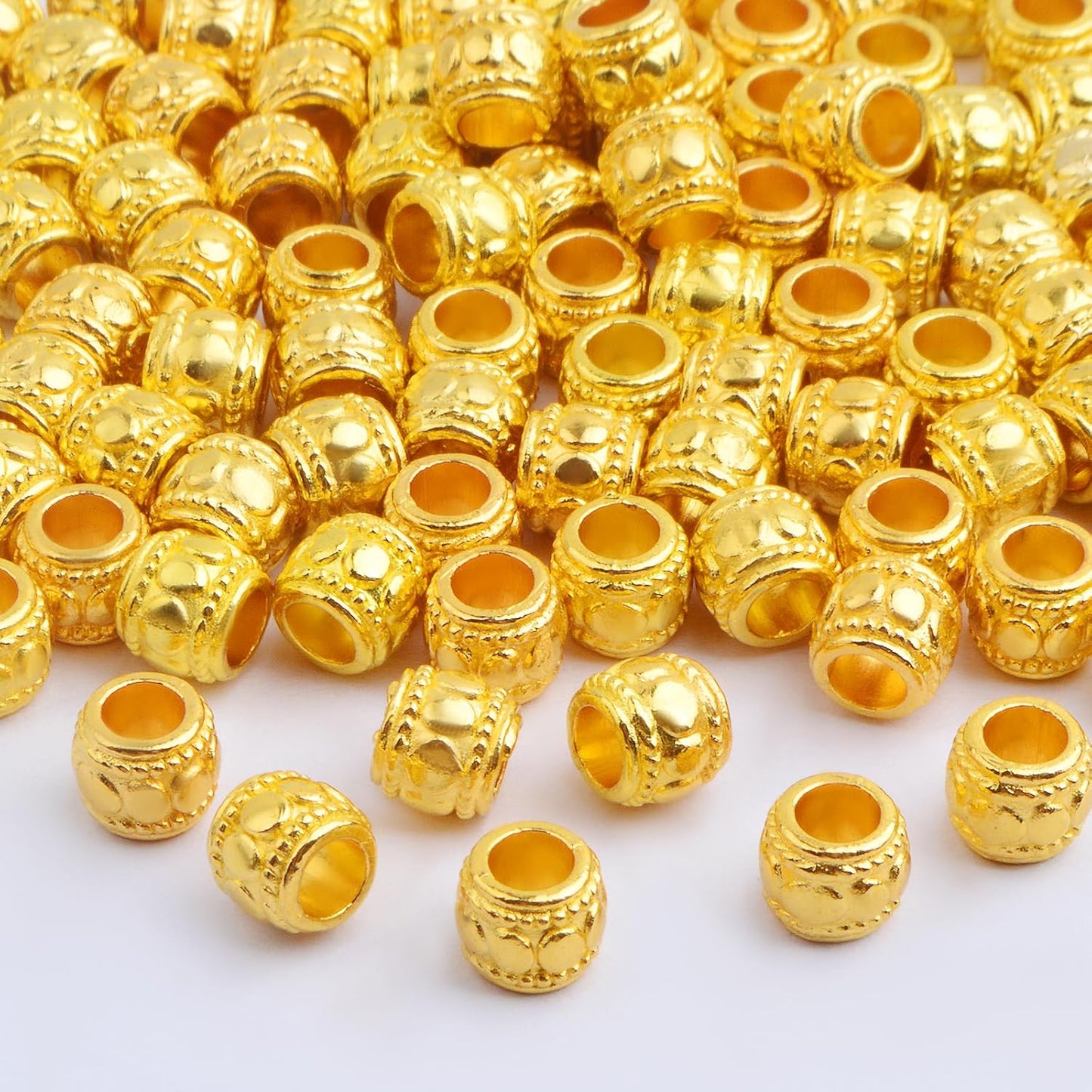 100pcs European Large Hole Round Spacer Beads Alloy Tube Column Loose Beads Bulk Metal Spacers Handmade Accessories for DIY Bracelet Jewelry Making Supplies Decor, Bright Golden