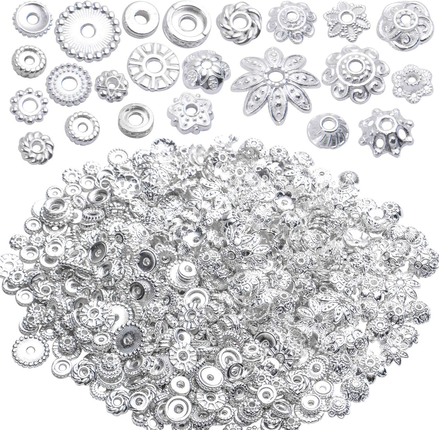 100g Mixed Metal Flower Caps Ends Tibetan Silver Spacer Loose Beads for Jewelry Making