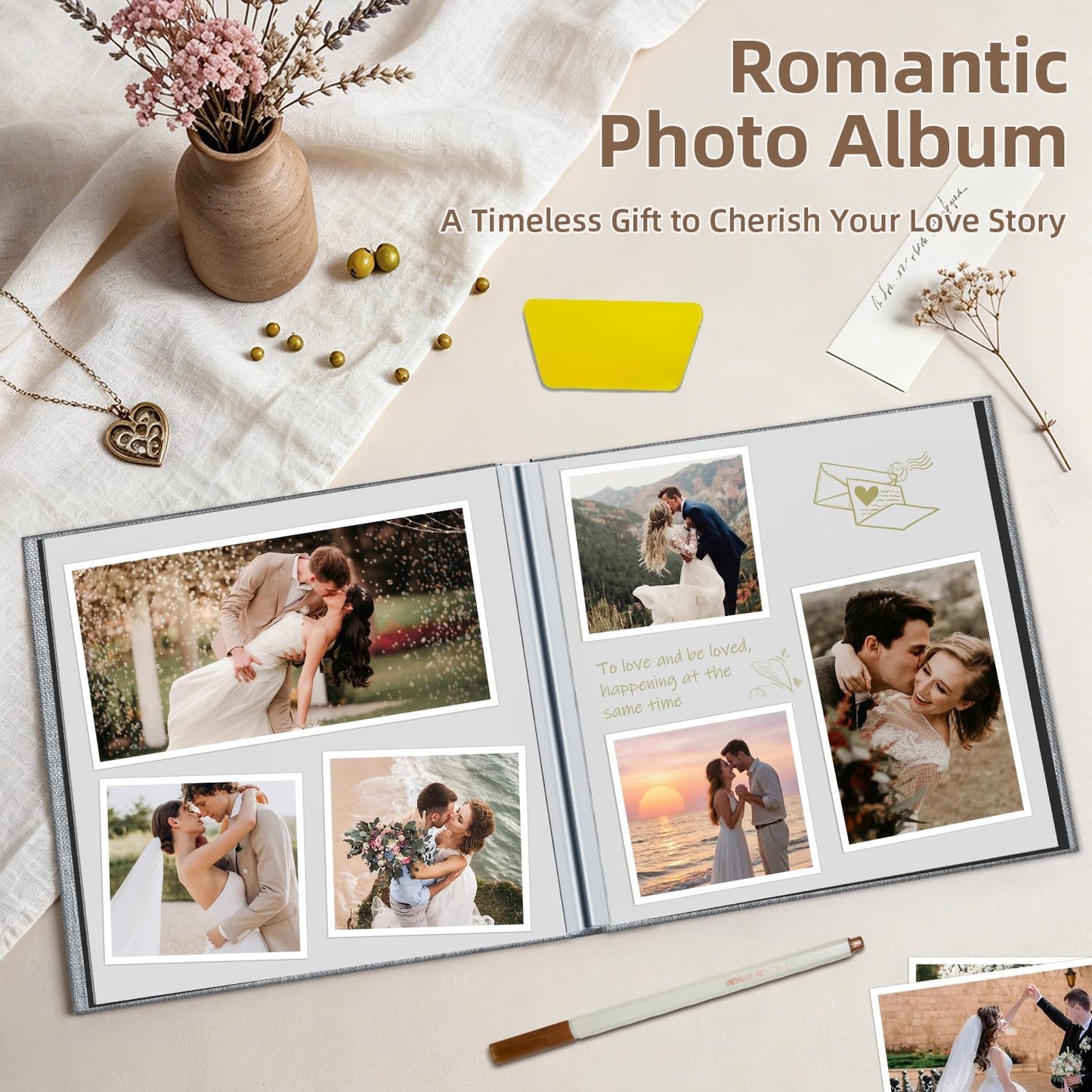 HENDEVL Photo Album Self Adhesive Scrapbook Album for 4x6 5x7 8x10 Pictures DIY Photo Book as Scrapbooking Supplies Kits, Birthday Gifts for Women Mom Wedding Baby Family Travel