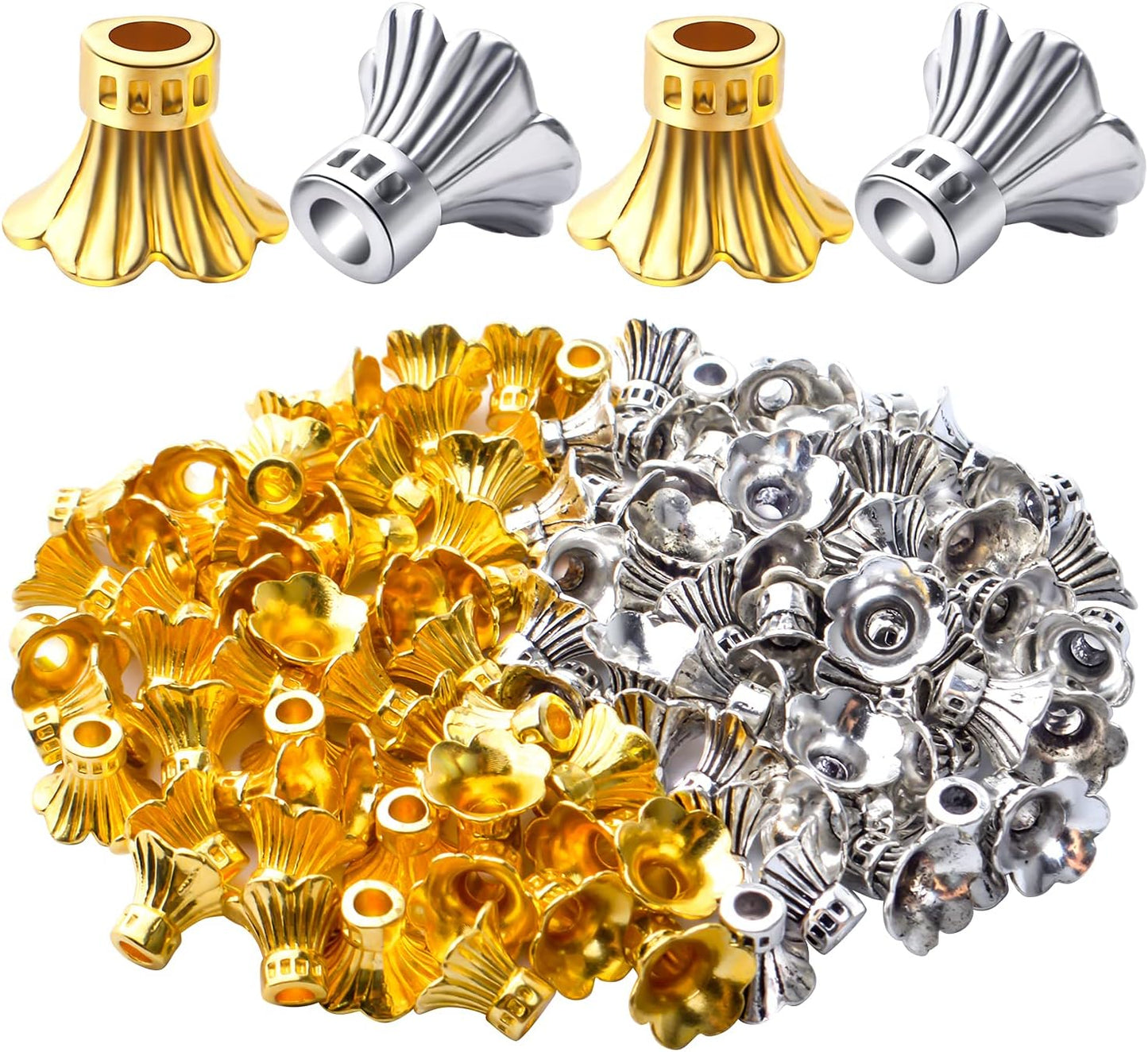 100pcs Flower Bead Caps Tibetan Style Alloy Tassel End Caps Loose Spacer Beads for Jewelry DIY Earrings Bracelet Crafts Making Accessory