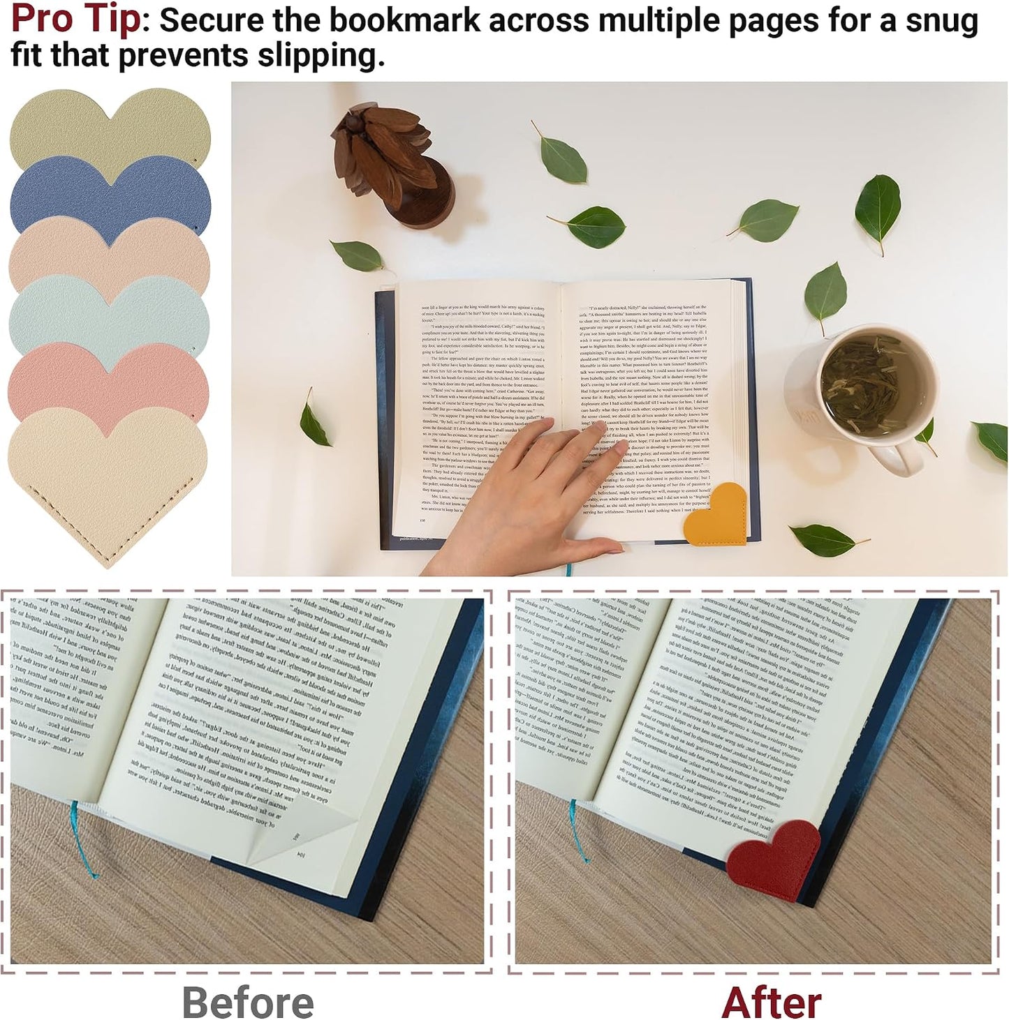 Aylifu 30 Packs Leather Heart Bookmarks for Book Lovers, Cute Gifts (Solid Color)