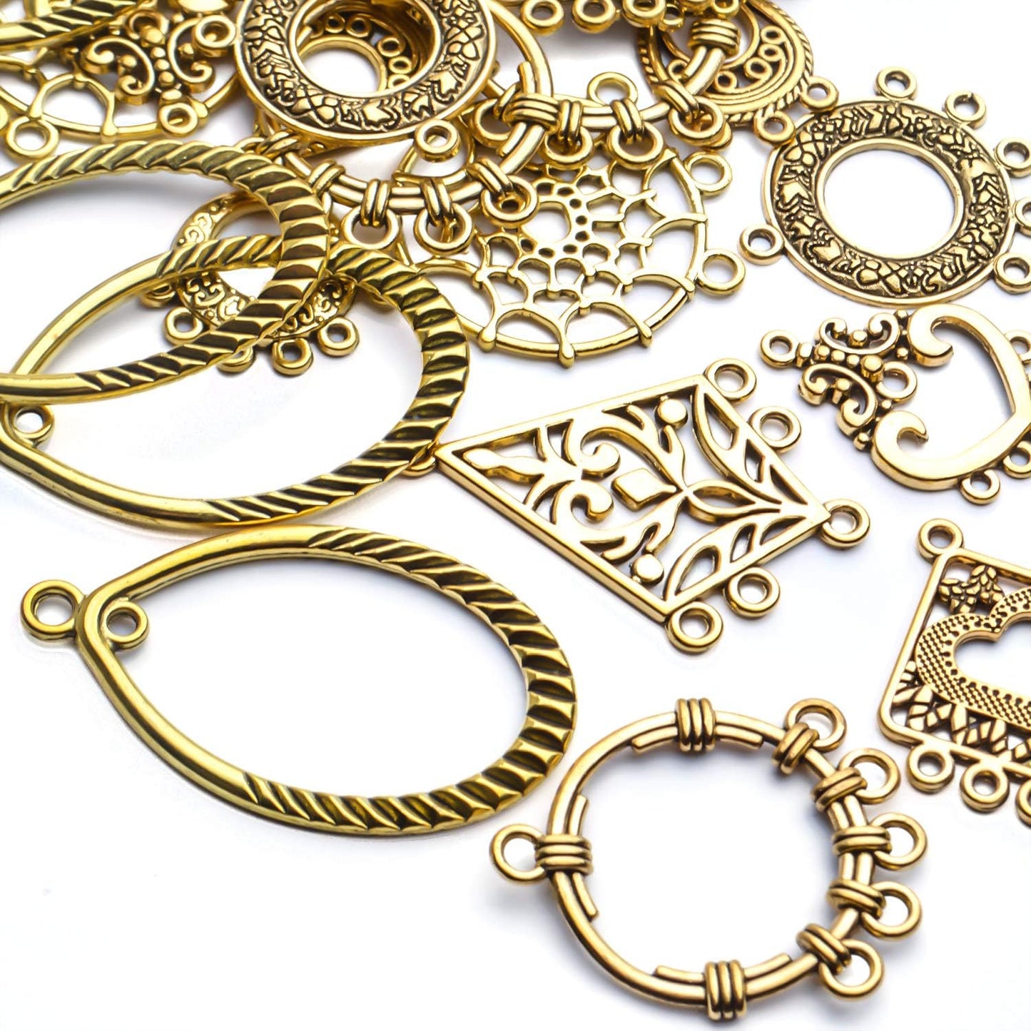 Earring Connectors, 40pcs 10 Styles Tibetan Bohemian Chandelier Charms Metal Embellishments for DIY Dangle Earring Drop Jewellery Making Kits, Antique Golden