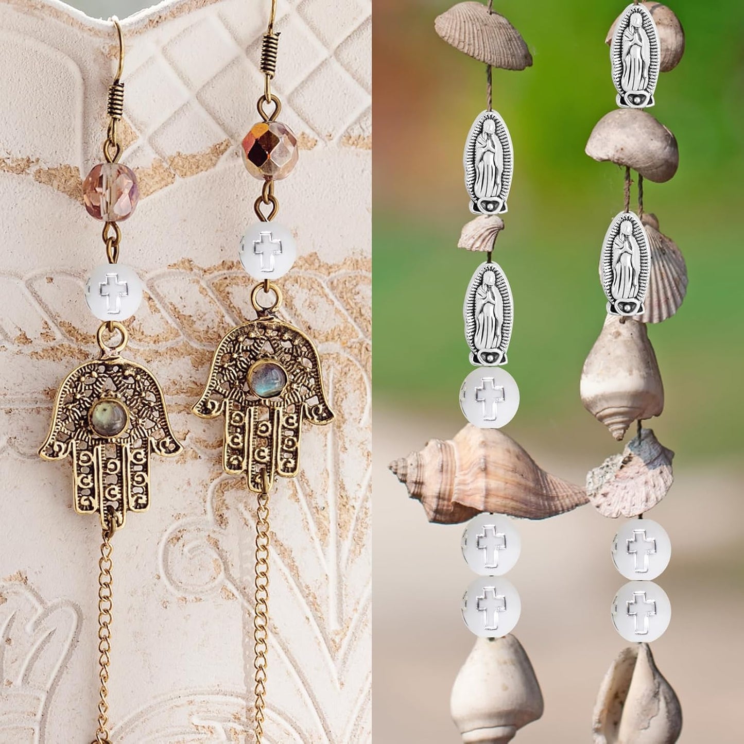 10pcs Religious Cross Charms, 10pcs Oval Virgin Mary Figure Pendant Links, 200pcs Silver White Cross Spacer Beads, 50pcs Silver Rosary Holy Beads for DIY Necklace Bracelet Jewelry Making