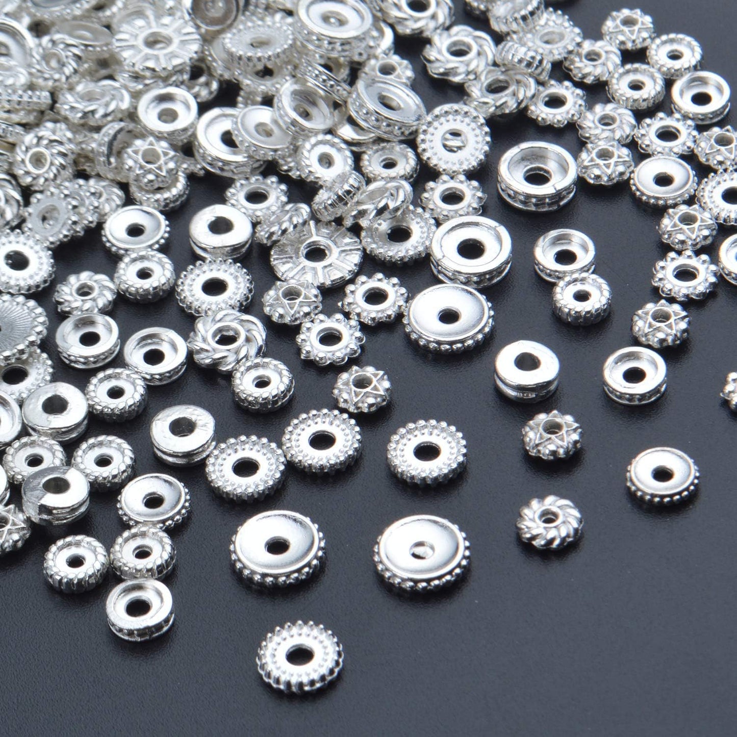 100 Gram(About 170-300pcs) Spacer Beads Jewelry Bead Charm Spacers Alloy Spacer Beads for Jewelry Making DIY Bracelets Necklace and Crafting,Silver