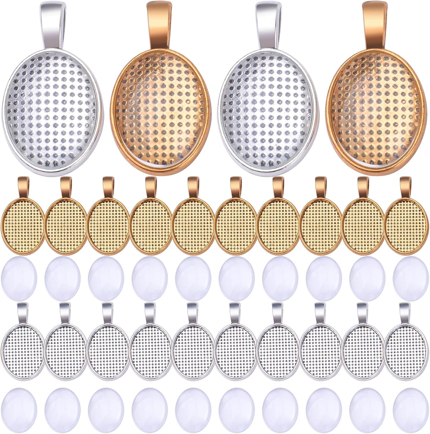 48pcs Bezel Pendant Blanks Set, 24pcs 6 Colors Oval Pendant Trays Bezel Blanks with 24pcs Glass Cabochons Clear Dome Tiles for DIY Bracelet Necklace Jewelry Crafts Making