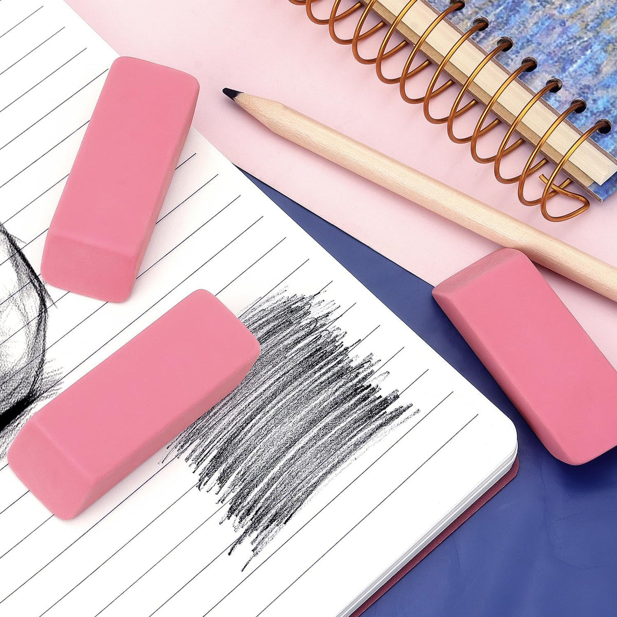 HENDEVL Erasers, Pink Pencil Erasers for Drawing, Artist Eraser, Large, Pack of 6