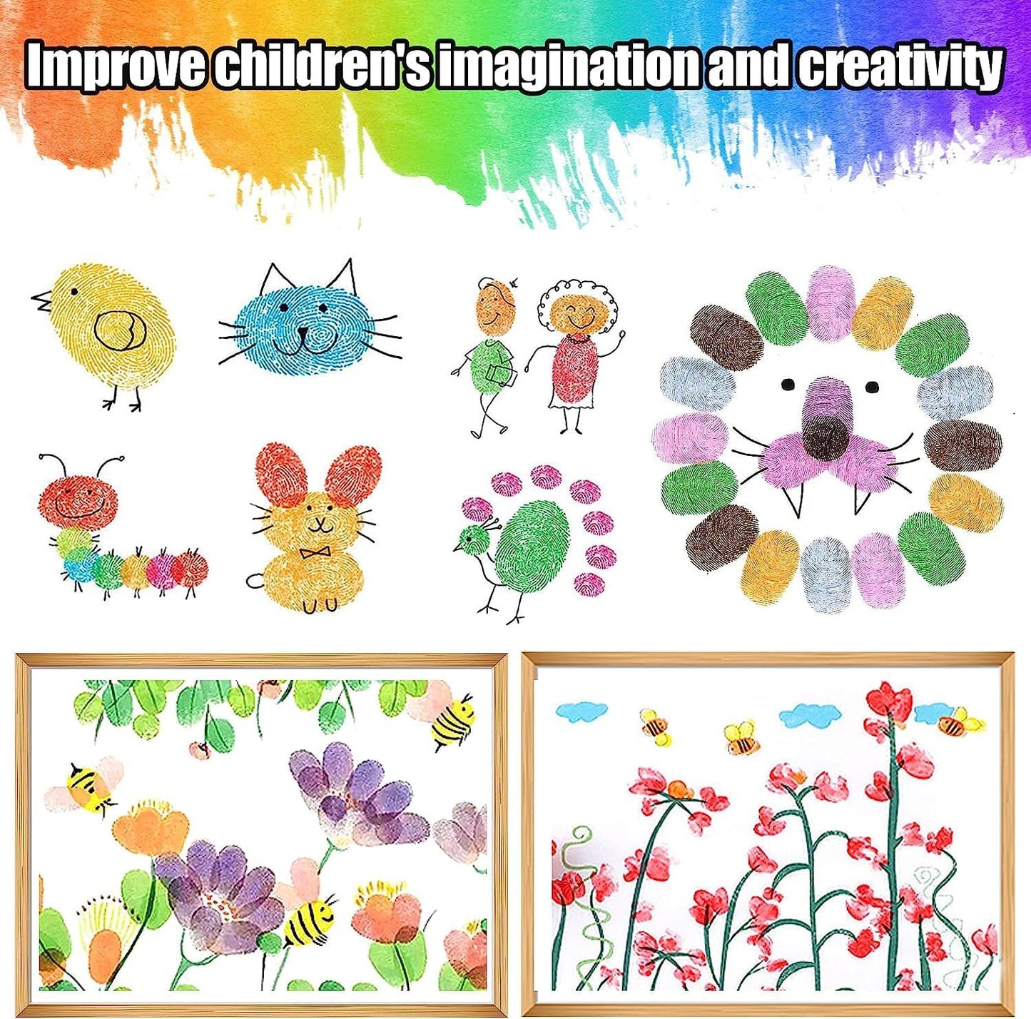 HENDEVL  7" Large Ink Pads for Kids - Handprint Footprint Size Rainbow Stamps Pad, Safe & Washable Ink Pad for Fingerprint Painting Card Making Stamp Crafting Paper Wood Fabric Scrapbook Kids Birthday Gifts