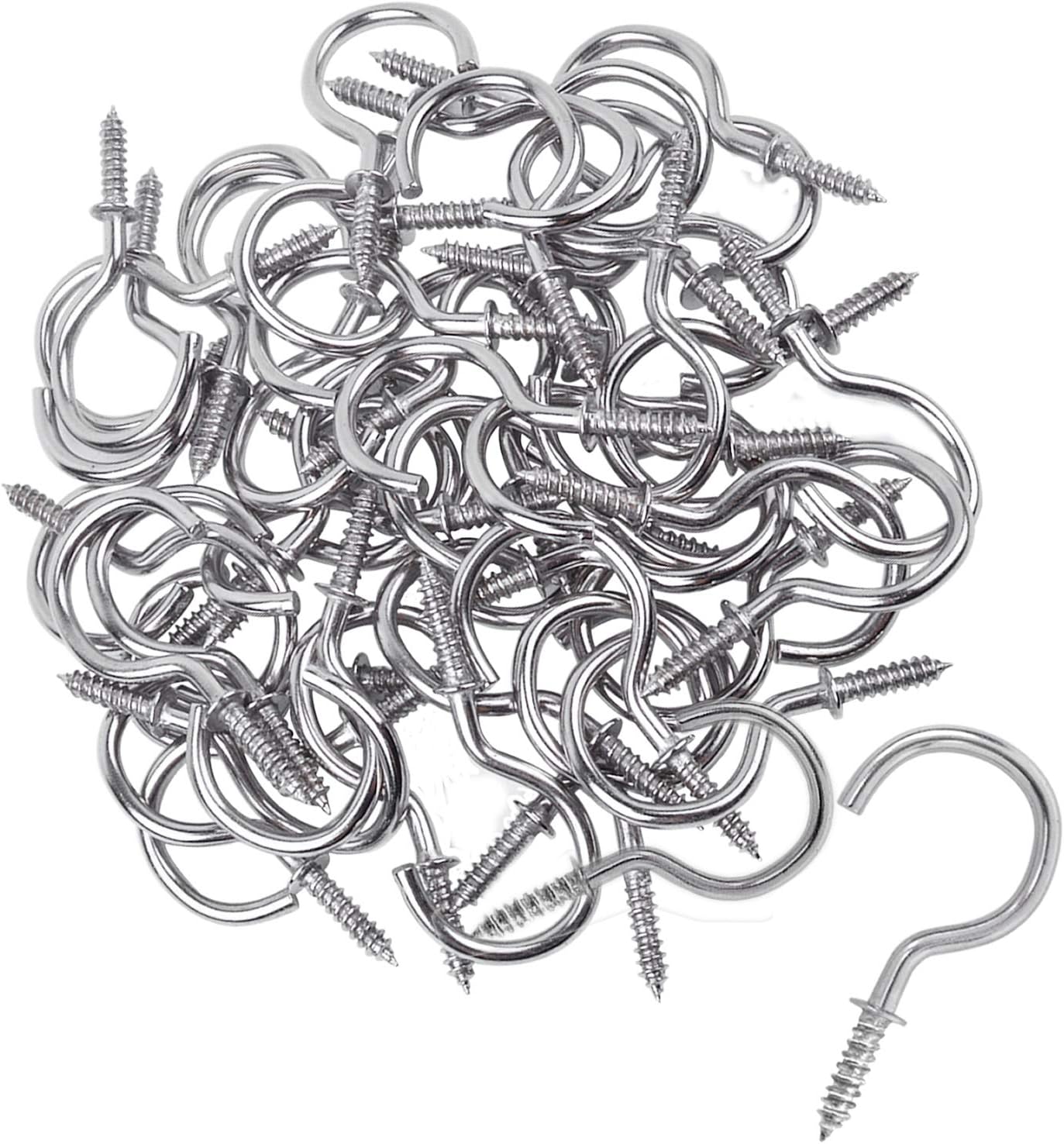 50 Pieces Metal Screw-in Ceiling Hooks Cup Hook,Screw Hanger for Hanging Plants Mugs Kitchen Utensils Wind Chimes 1-1/4"(Silver)