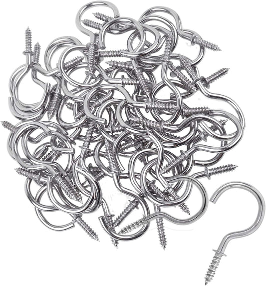 50 Pieces Metal Screw-in Ceiling Hooks Cup Hook,Screw Hanger for Hanging Plants Mugs Kitchen Utensils Wind Chimes 1-1/4"(Silver)